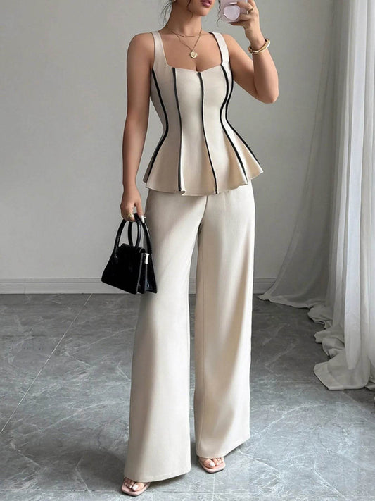 Contrast Piping Top and Wide Leg Pants Set - Ultim8 Designs 4 U