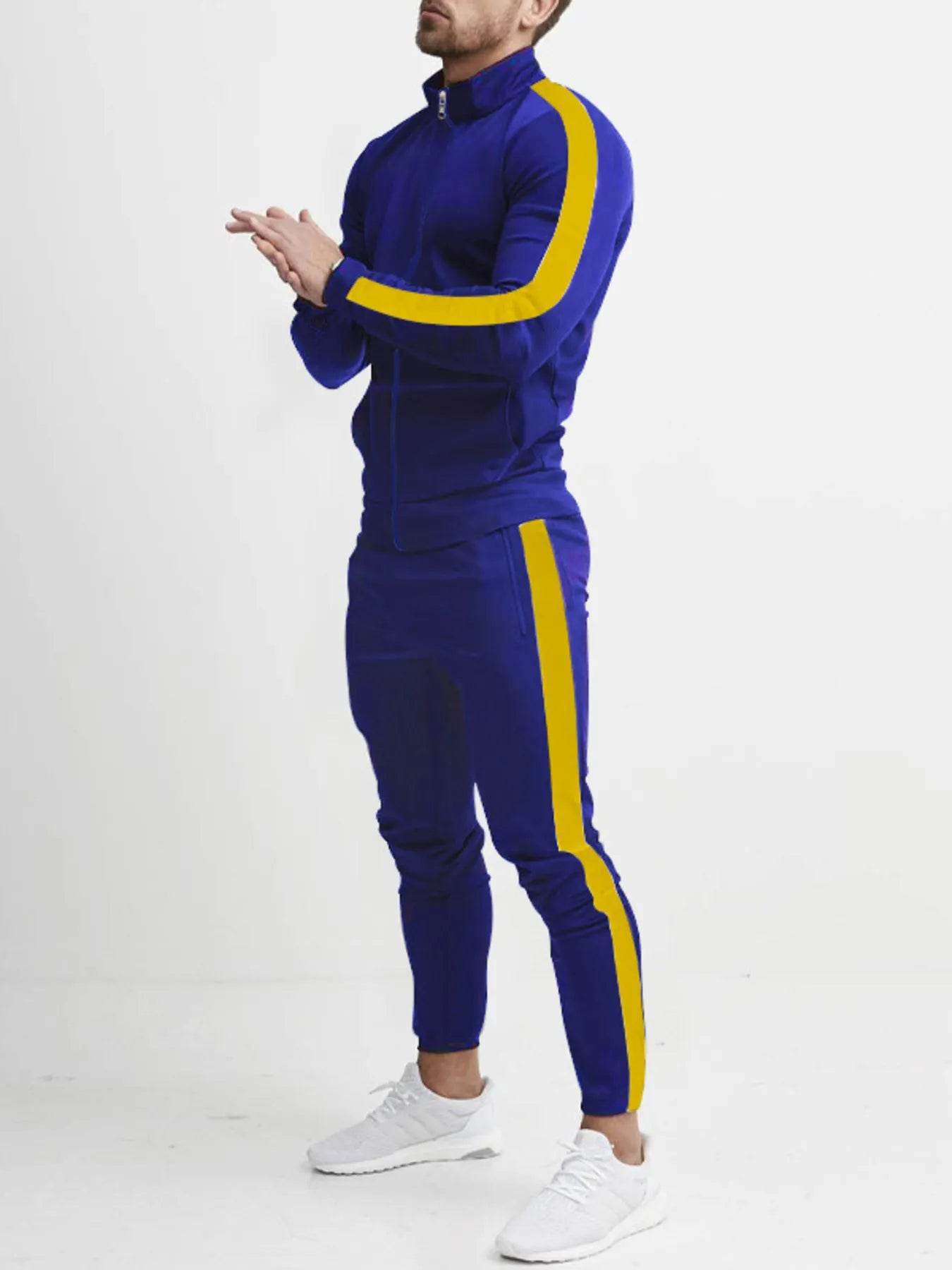 Men's Full Size Side Stripes Zip Up Top and Pants Set Plus Size - Ultim8 Designs 4 U