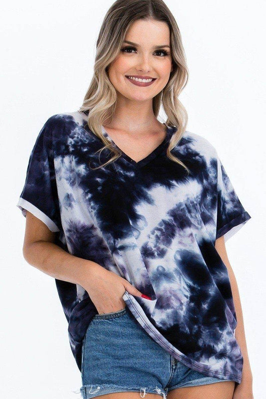 Tie-dye Top Featured In A V-neckline And Cuff Sort Sleeves - Ultim8 Designs 4 U