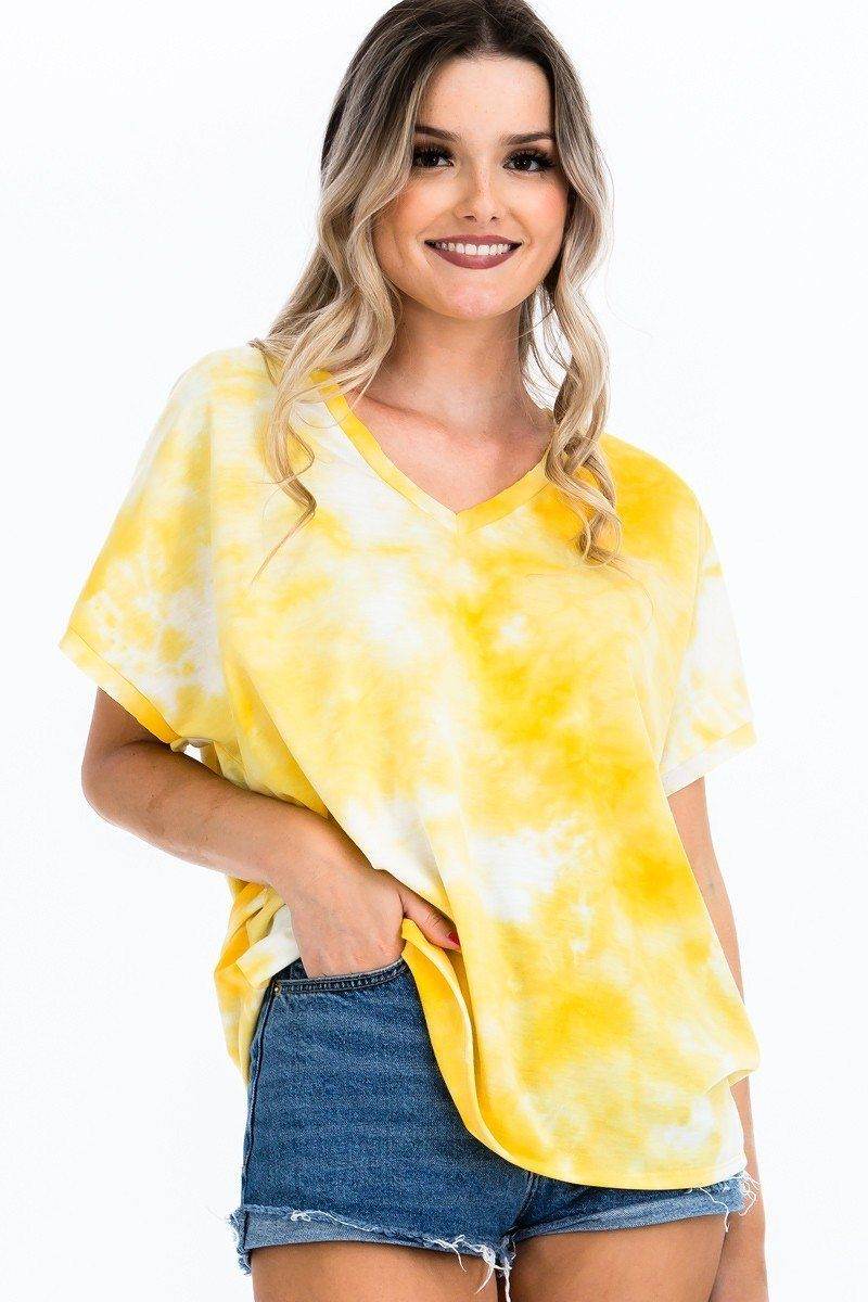Tie-dye Top Featured In A V-neckline And Cuff Sort Sleeves - Ultim8 Designs 4 U