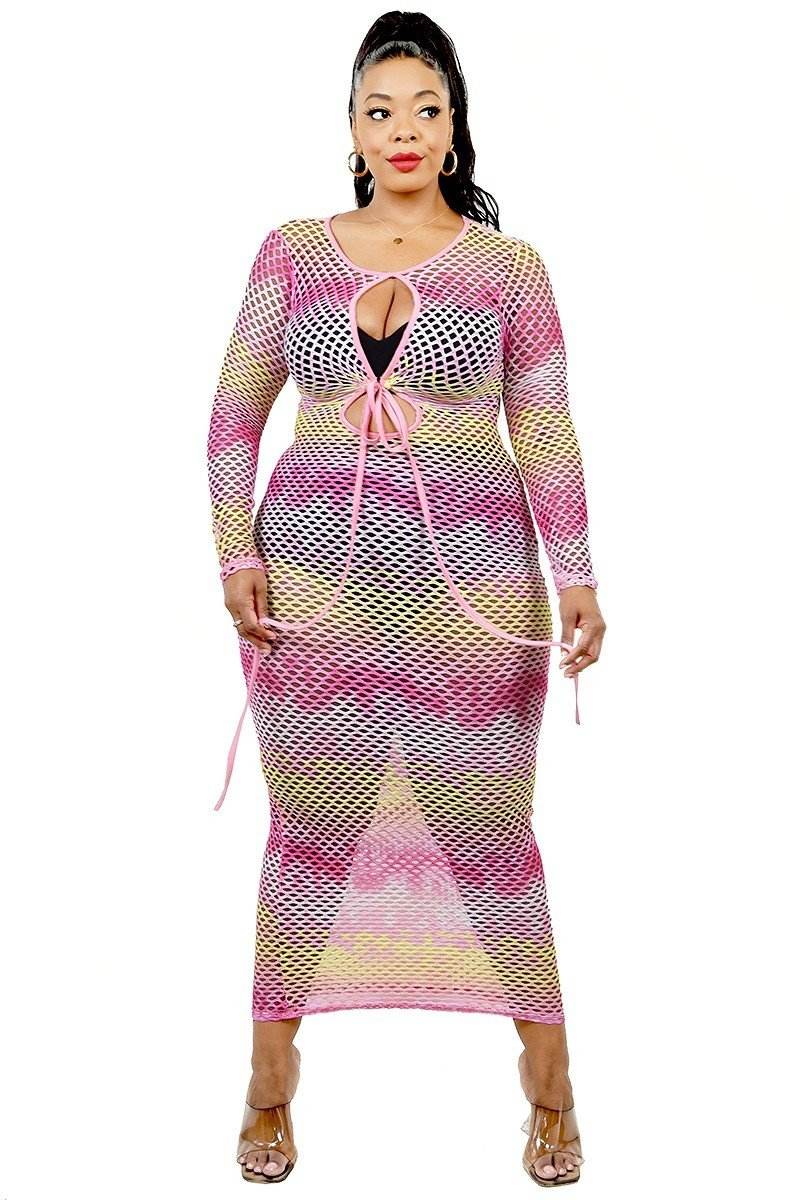 Plus Size See-through Gradient Fishnet Overlay Dress - Ultim8 Designs 4 U