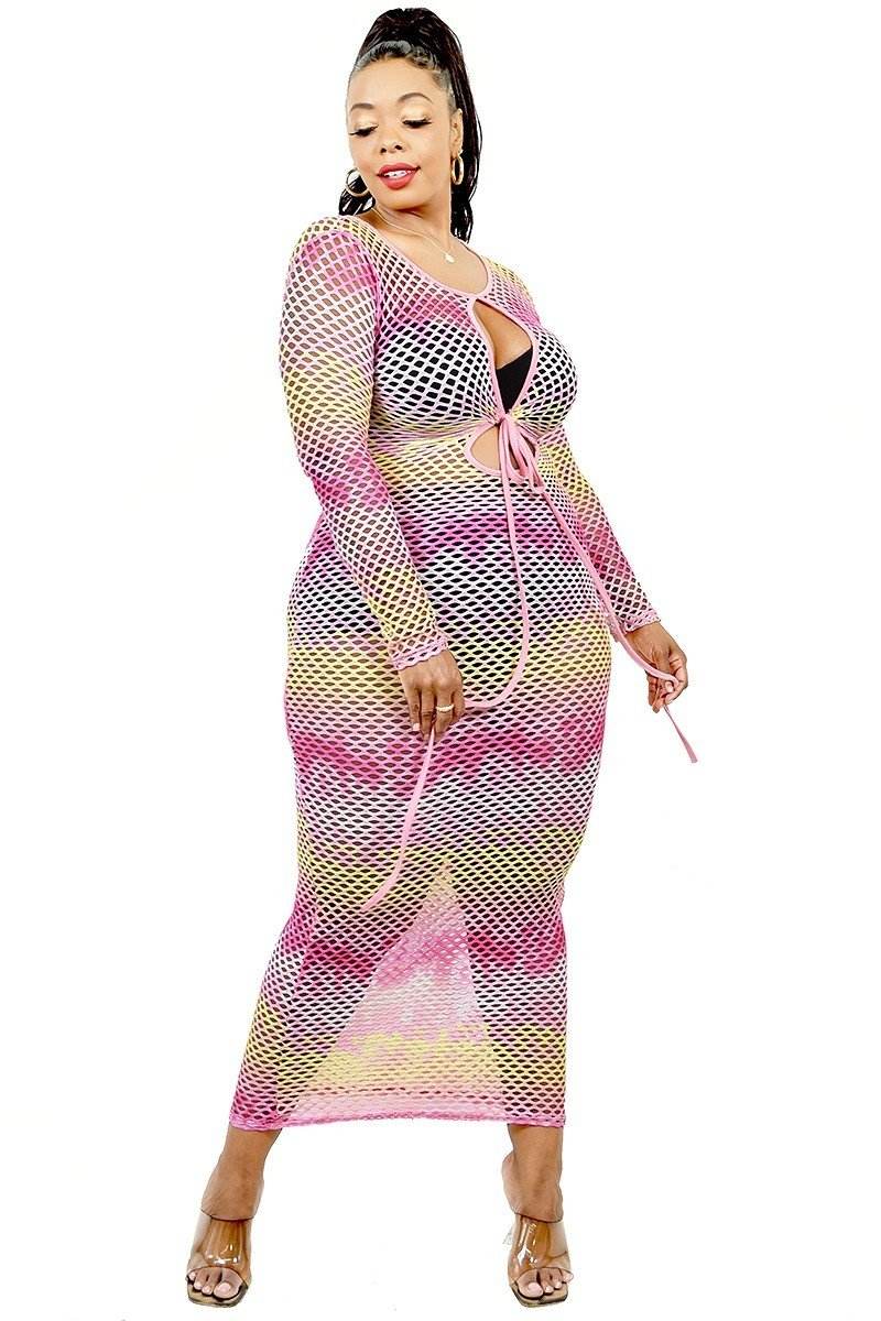 Plus Size See-through Gradient Fishnet Overlay Dress - Ultim8 Designs 4 U