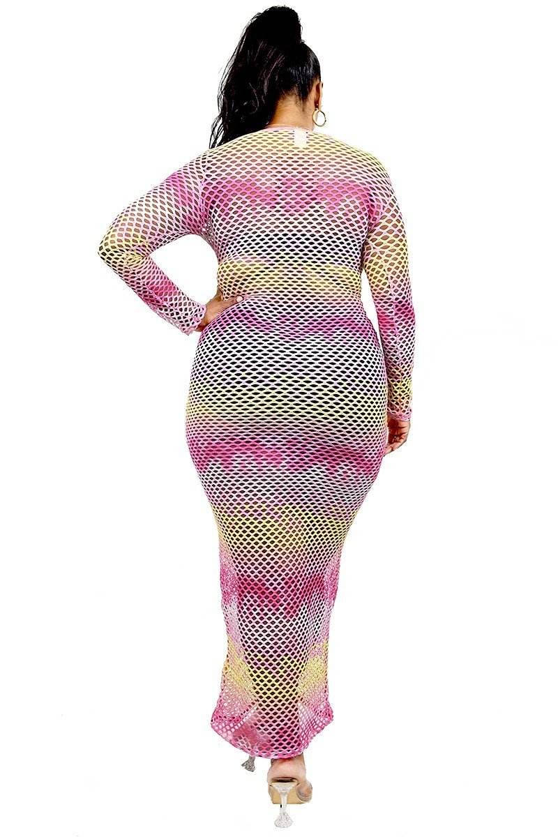 Plus Size See-through Gradient Fishnet Overlay Dress - Ultim8 Designs 4 U