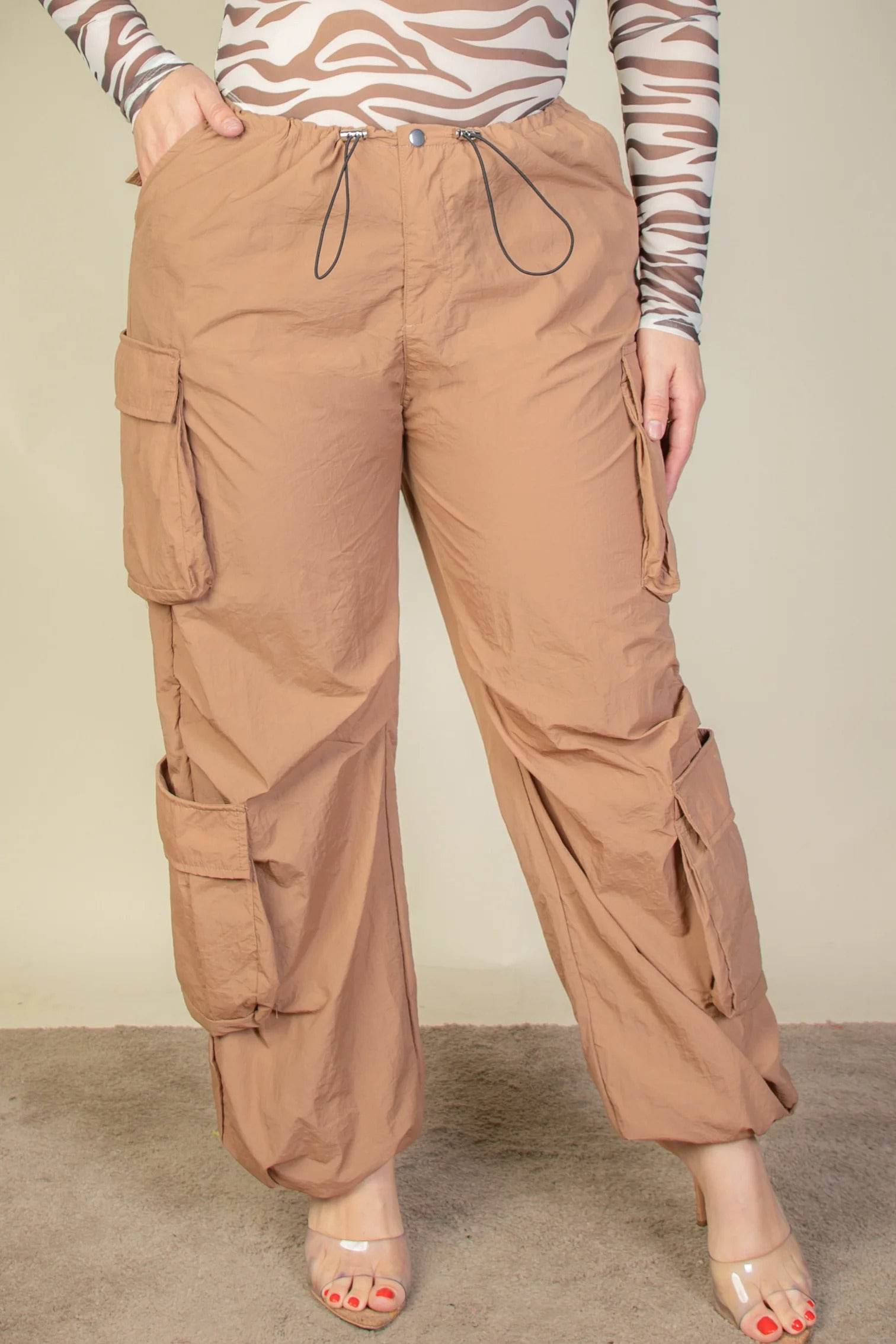Plus Size Flap Pockets Drawstring Ruched Parachute Pants - Ultim8 Designs 4 U
