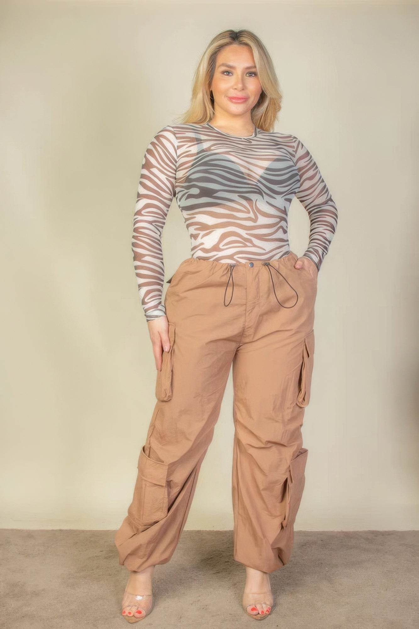 Plus Size Flap Pockets Drawstring Ruched Parachute Pants - Ultim8 Designs 4 U