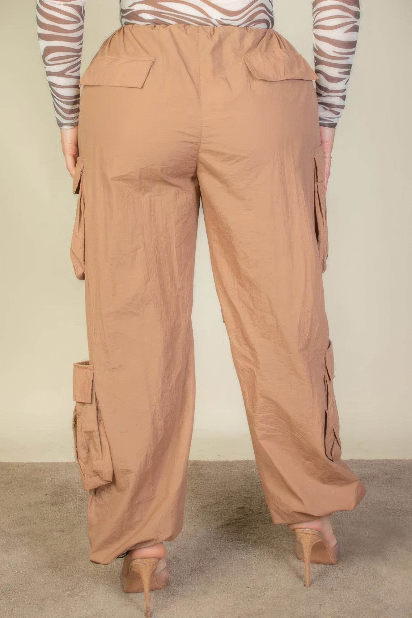Plus Size Flap Pockets Drawstring Ruched Parachute Pants - Ultim8 Designs 4 U