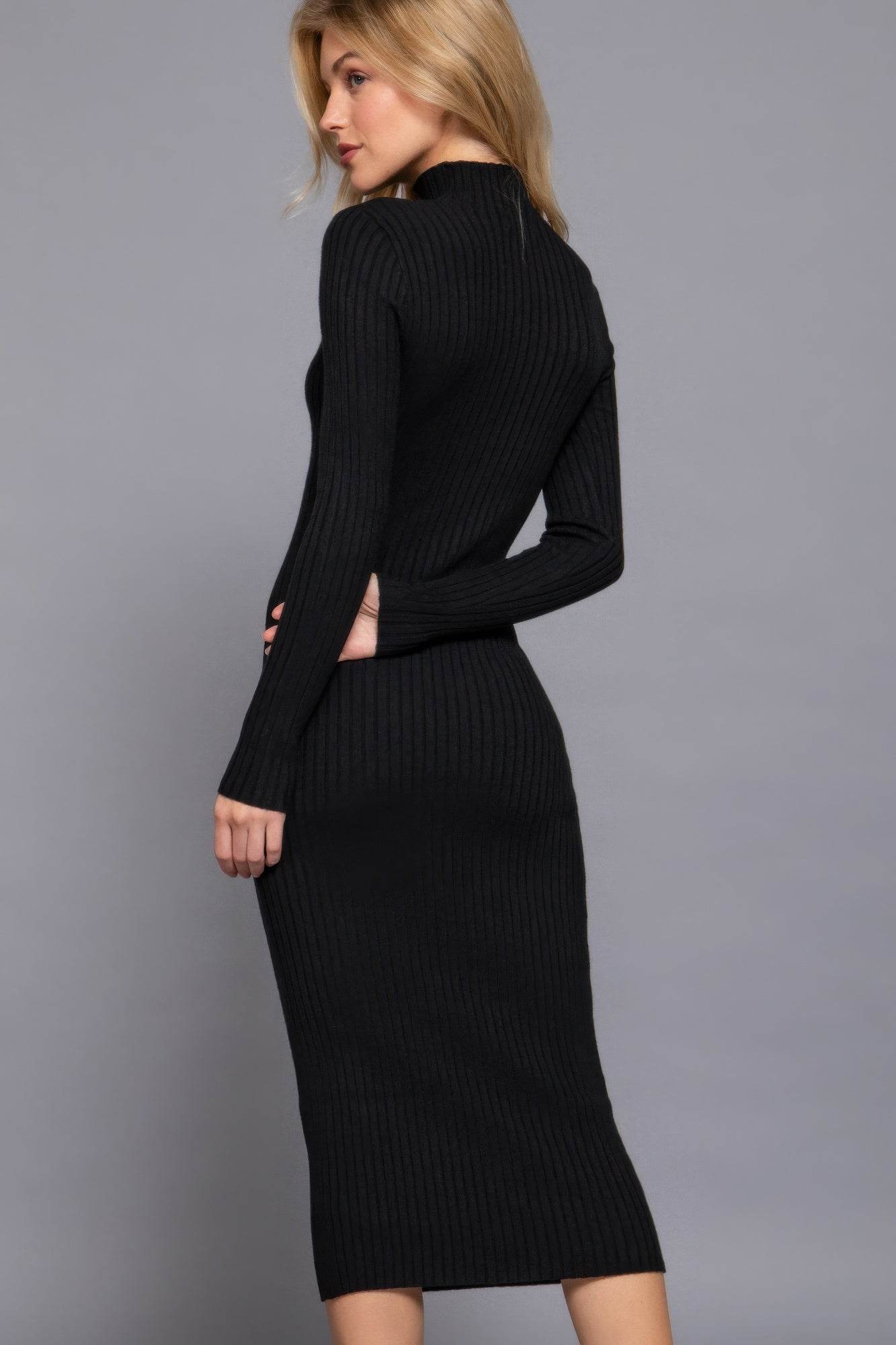 Long Sleeve High Neck Sweater Long Dress - Ultim8 Designs 4 U
