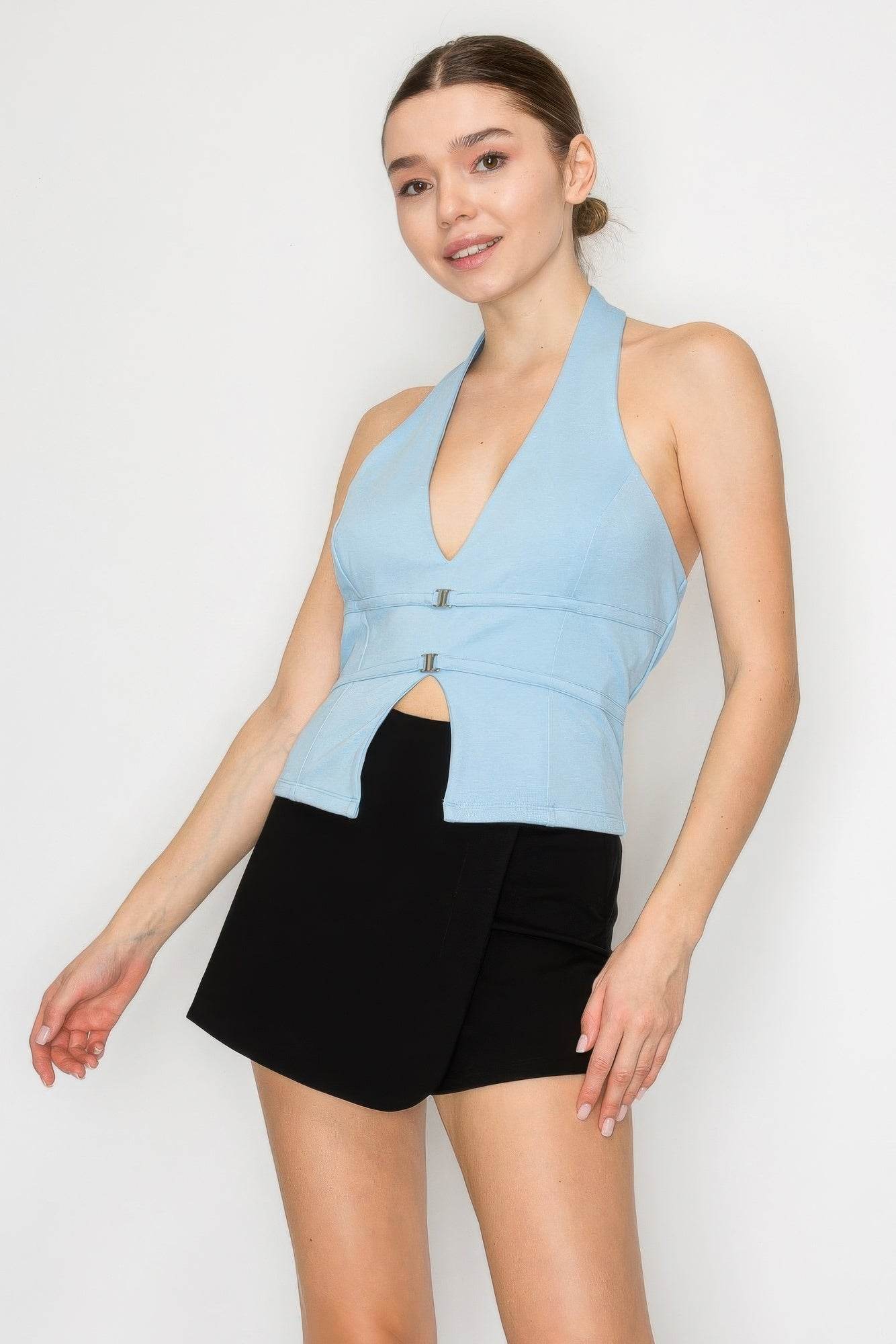 Halter Neck Buckled Open-back Top - Ultim8 Designs 4 U