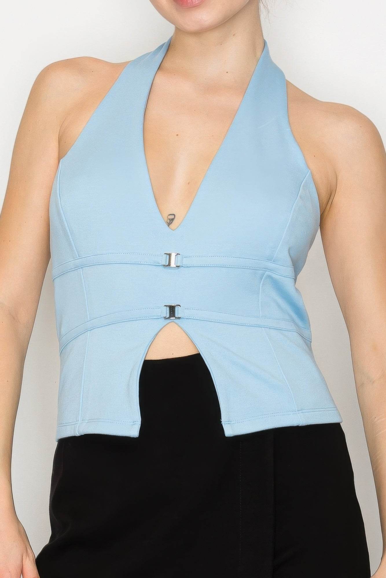 Halter Neck Buckled Open-back Top - Ultim8 Designs 4 U