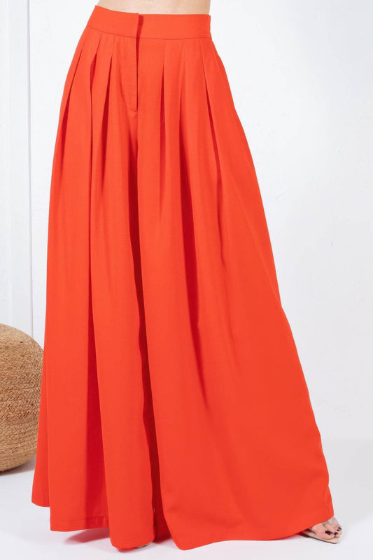 Large Hem Wide Leg Pleated Solid Pants - Ultim8 Designs 4 U