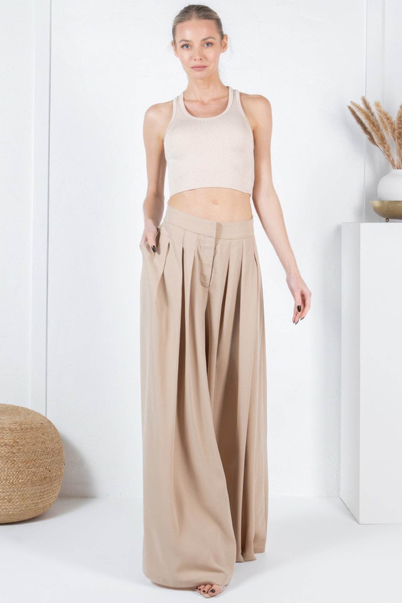 Large Hem - Wide Leg & Pleated Solid Pants - Ultim8 Designs 4 U