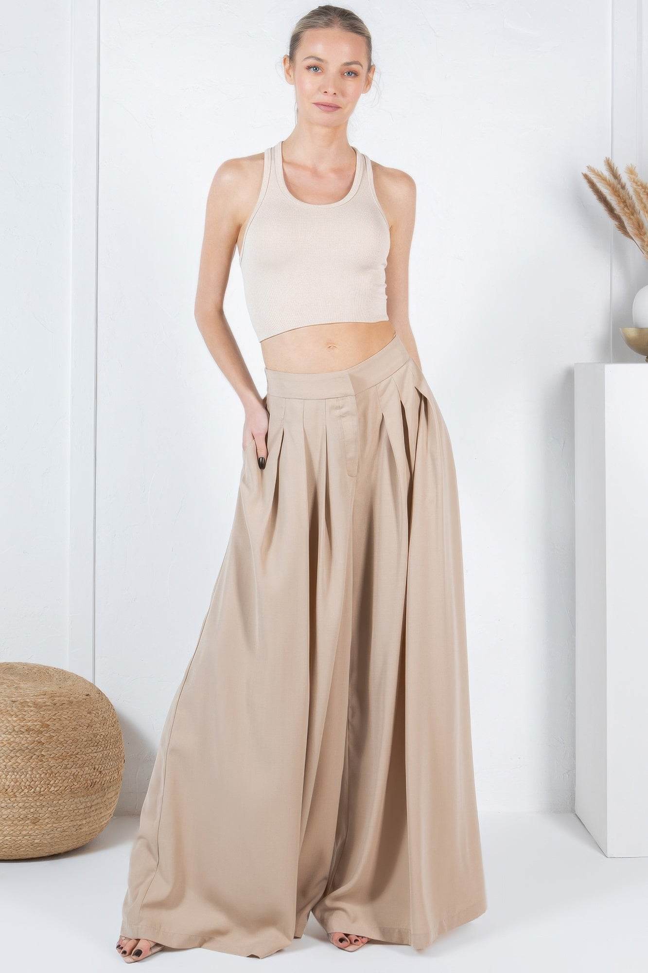 Large Hem - Wide Leg & Pleated Solid Pants - Ultim8 Designs 4 U