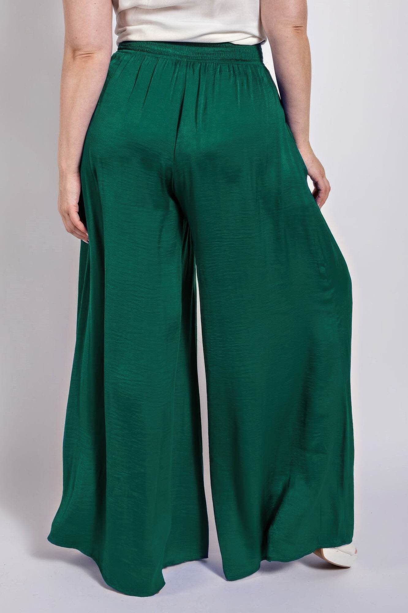 Washed Satin Wide Pants With Waist Smocked - Ultim8 Designs 4 U