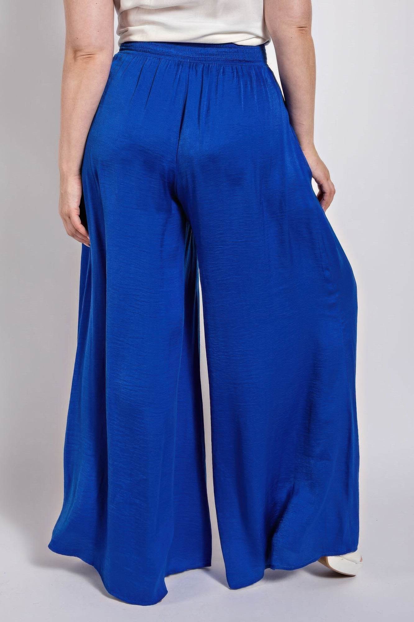 Washed Satin Wide Pants With Waist Smocked - Ultim8 Designs 4 U