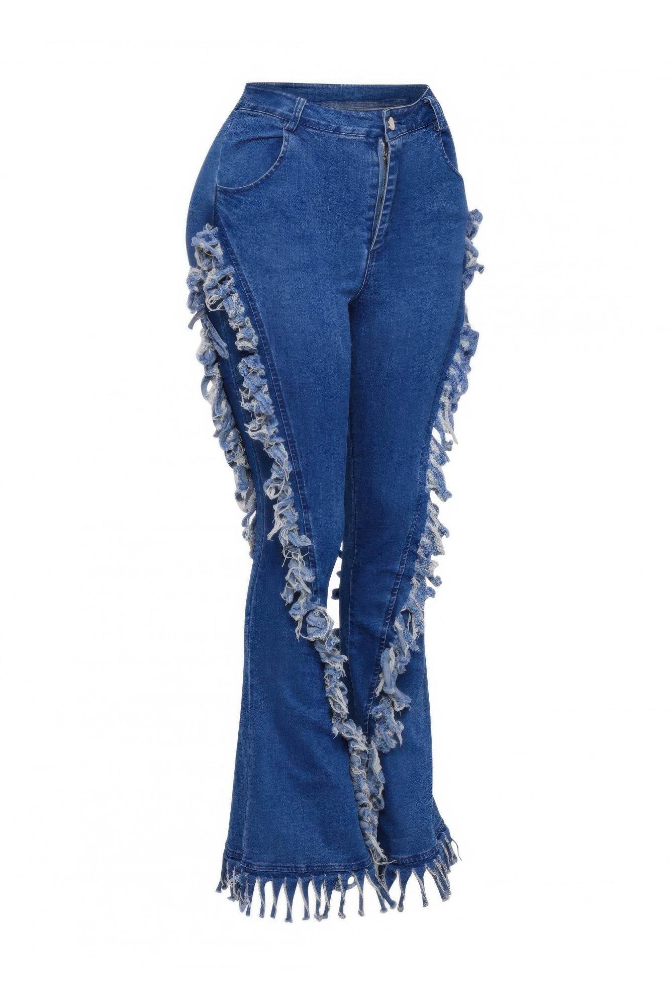 Distressed Fringe Denim Flared Pant - Ultim8 Designs 4 U
