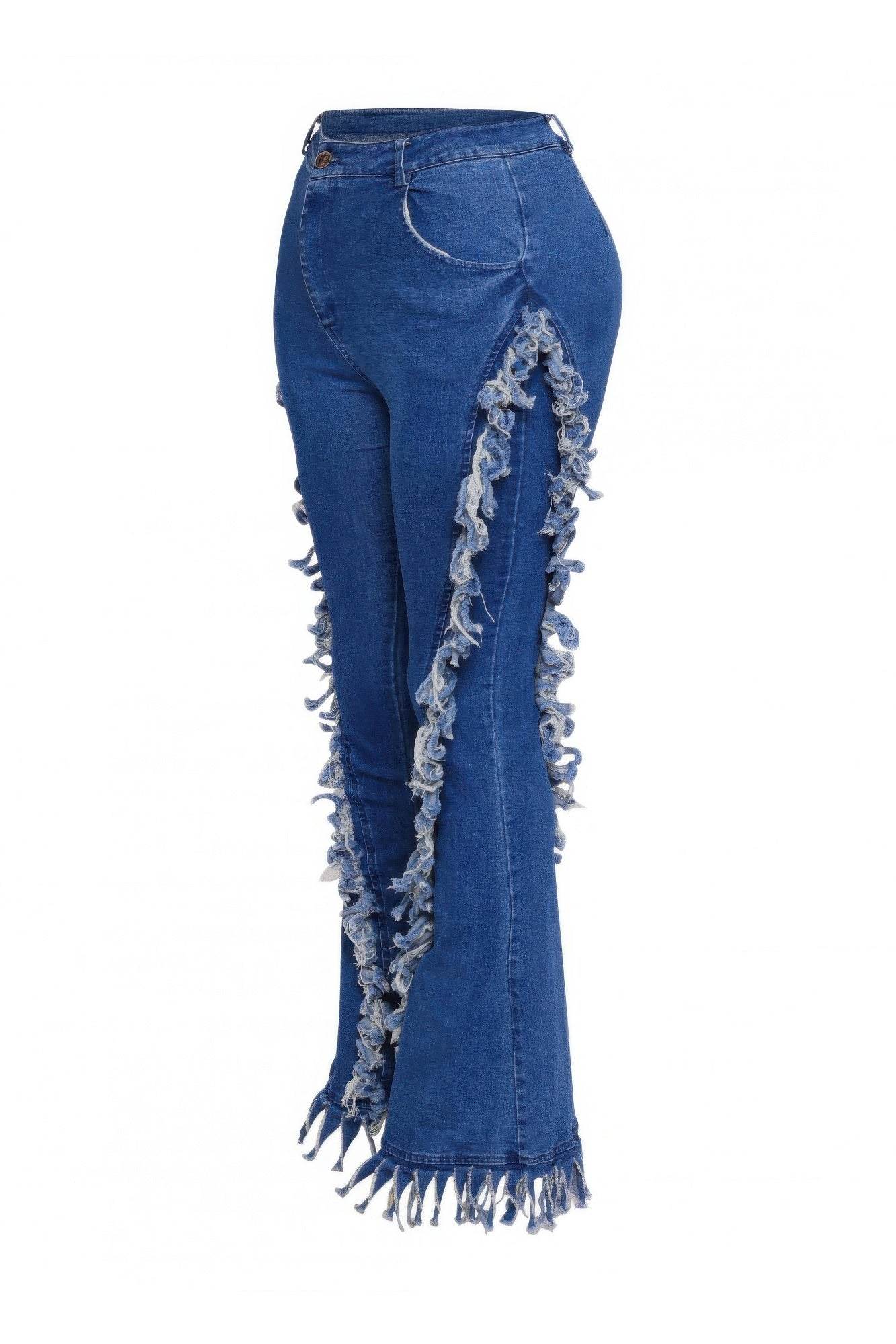 Distressed Fringe Denim Flared Pant - Ultim8 Designs 4 U