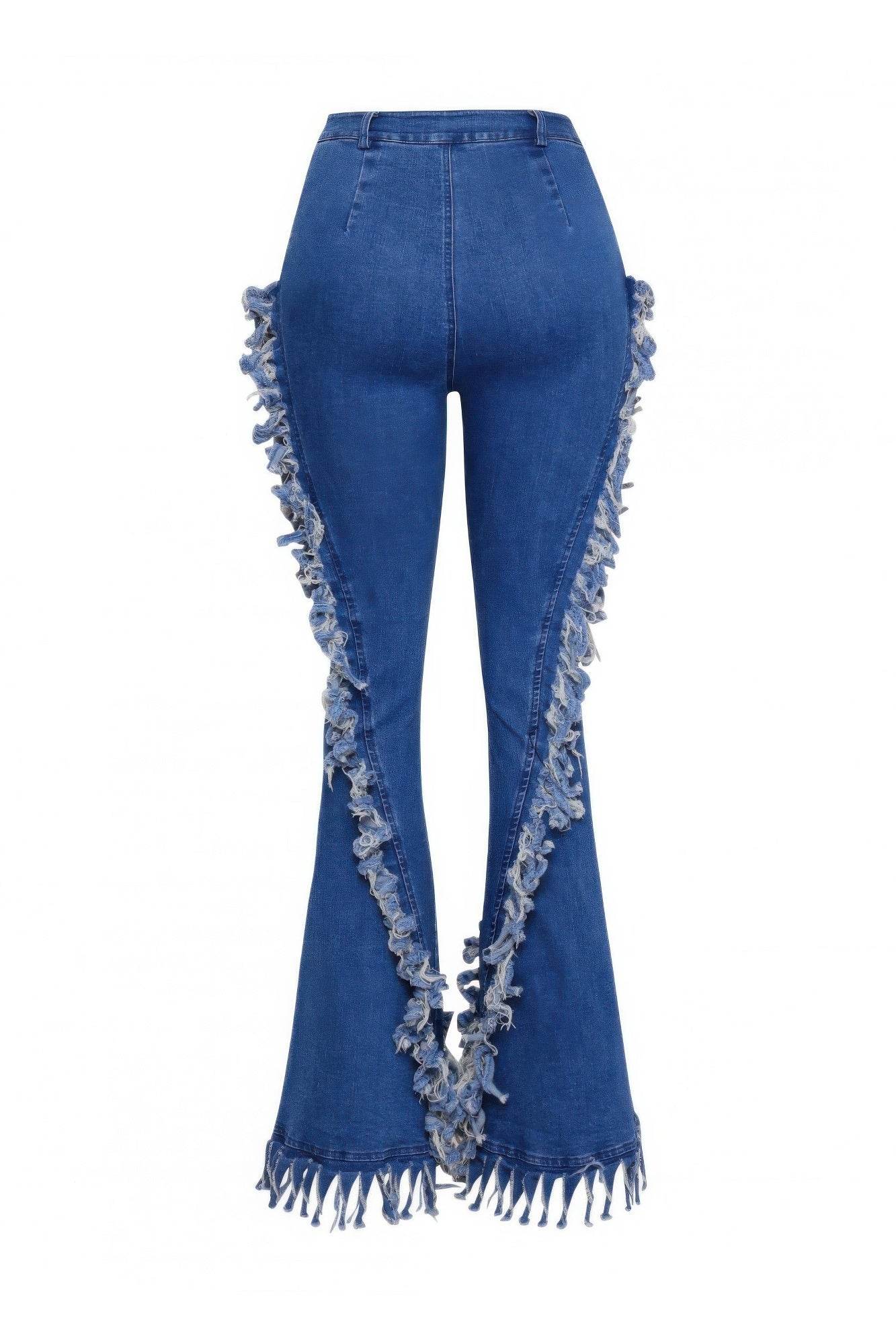 Distressed Fringe Denim Flared Pant - Ultim8 Designs 4 U