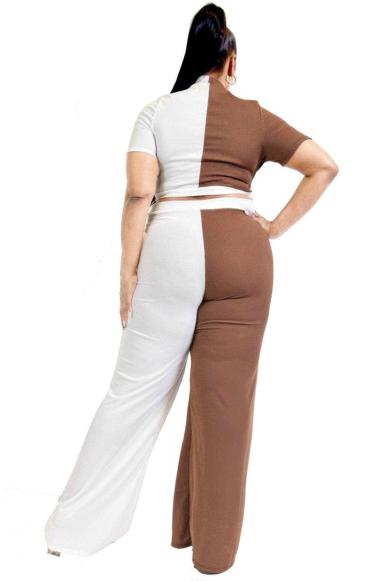Plus Color Block Mock Neck 2 Piece Pants Set - Ultim8 Designs 4 U