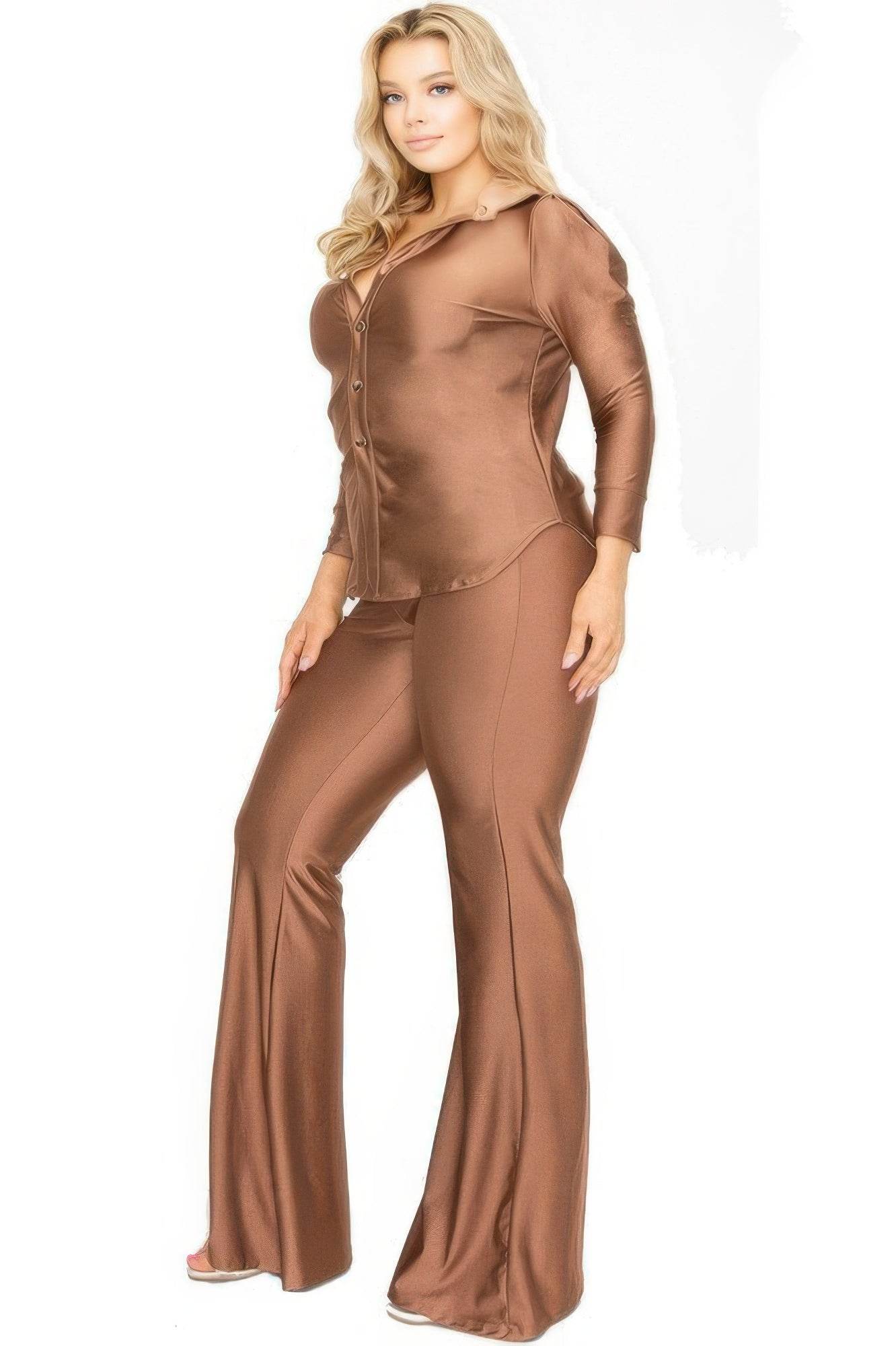 Plus Satin 3/4 Sleeve Wide Leg 2 Piece Set - Ultim8 Designs 4 U