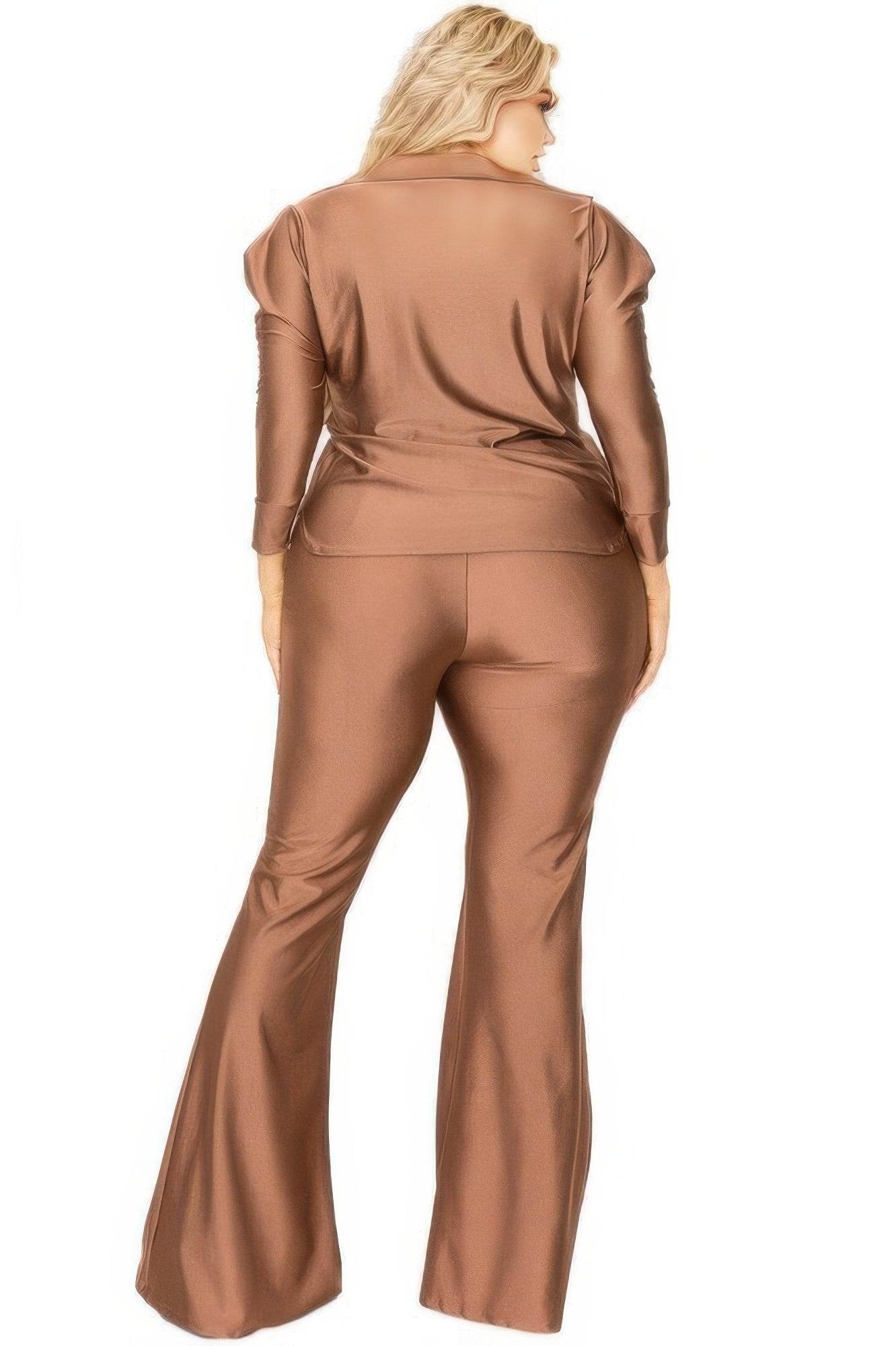 Plus Satin 3/4 Sleeve Wide Leg 2 Piece Set - Ultim8 Designs 4 U