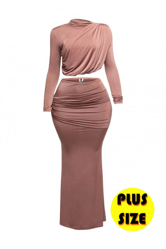 Plus Size Shirring Detailed Top & Long Skirt Set - Ultim8 Designs 4 U