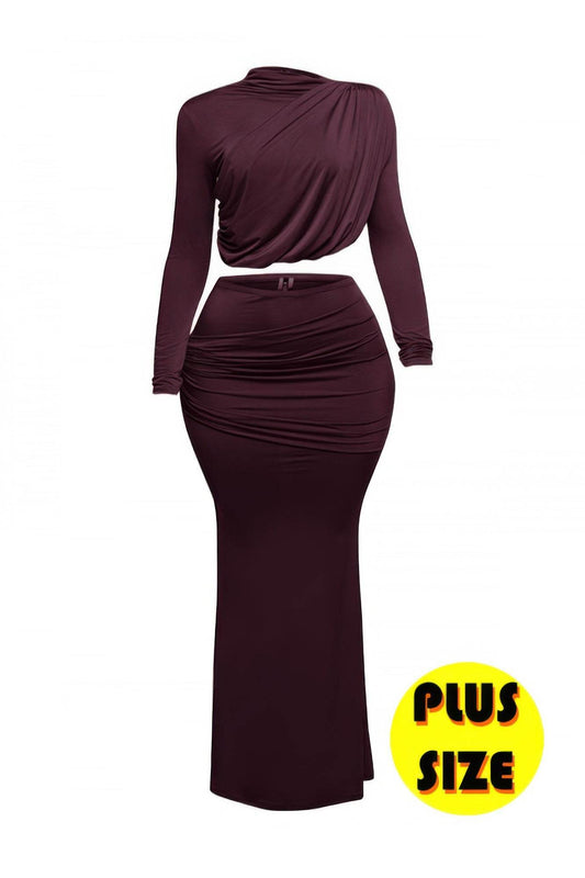 Plus Size Shirring Detailed Top & Long Skirt Set - Ultim8 Designs 4 U