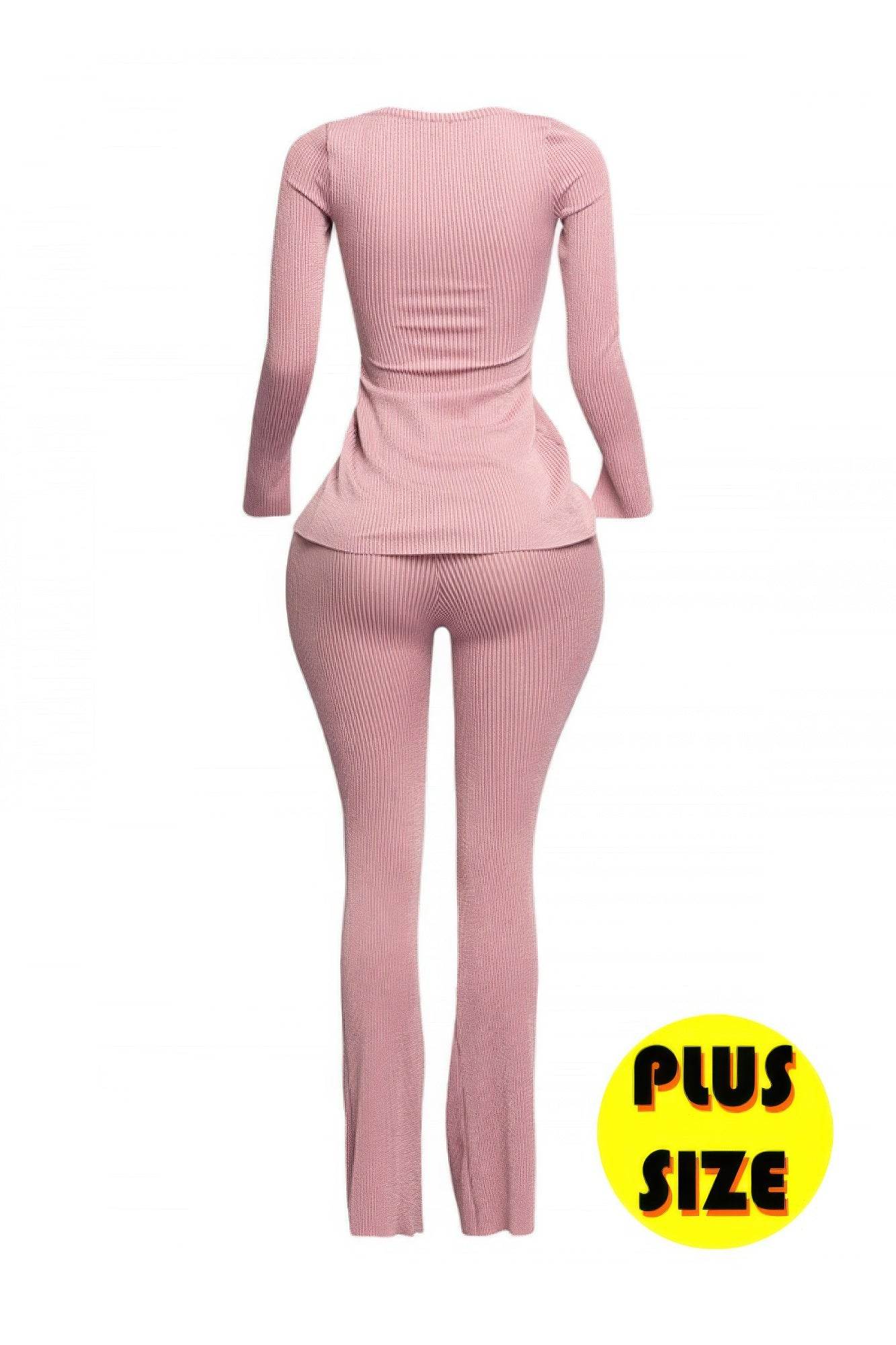Plus Size Ribbed Pant Set With Slit Detail - Ultim8 Designs 4 U