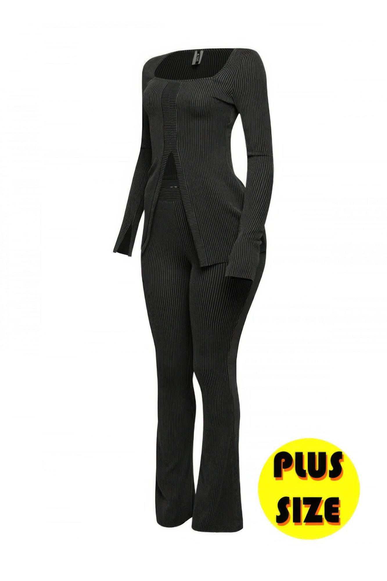Plus Size Ribbed Pant Set With Slit Detail - Ultim8 Designs 4 U