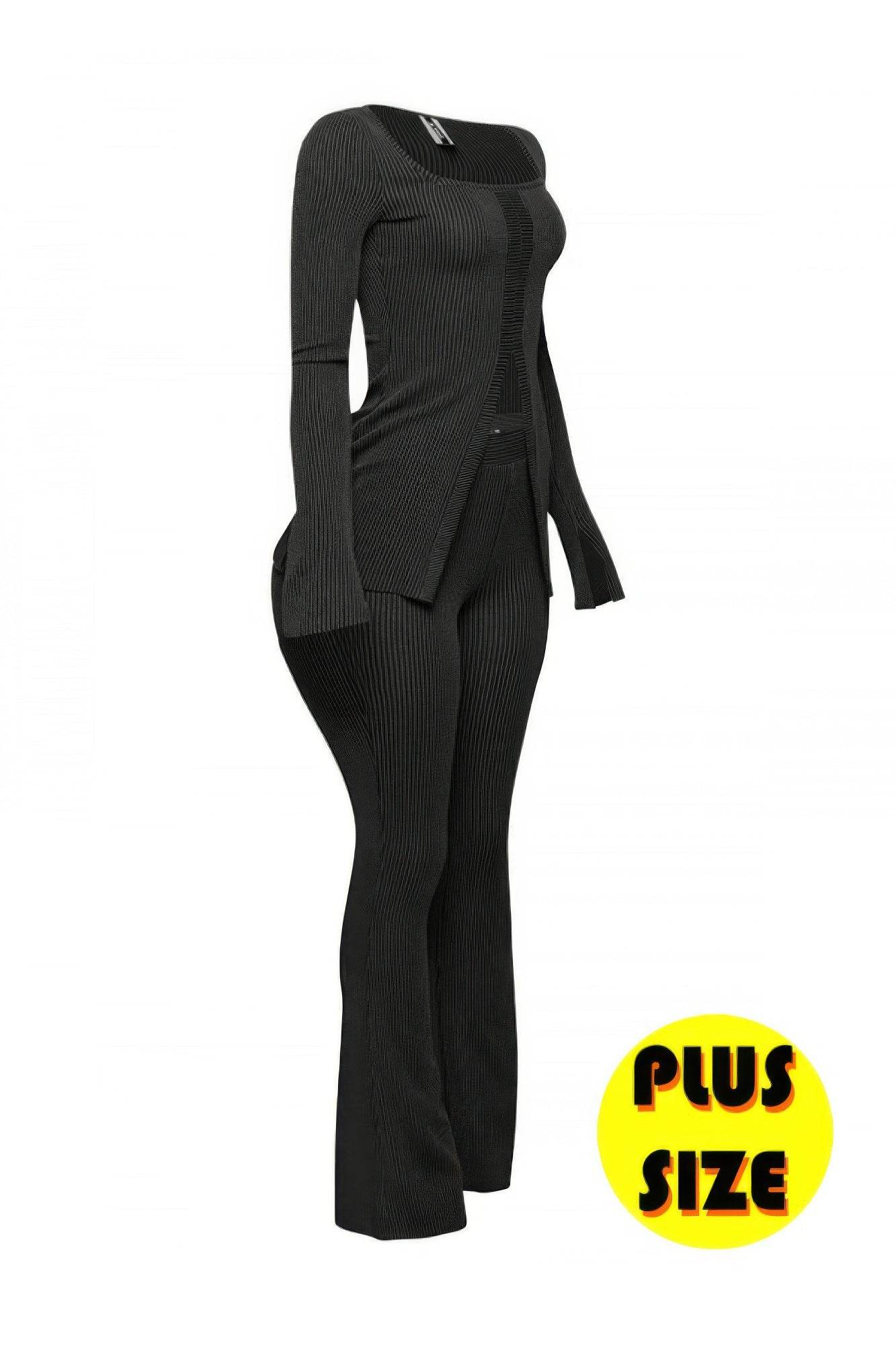Plus Size Ribbed Pant Set With Slit Detail - Ultim8 Designs 4 U