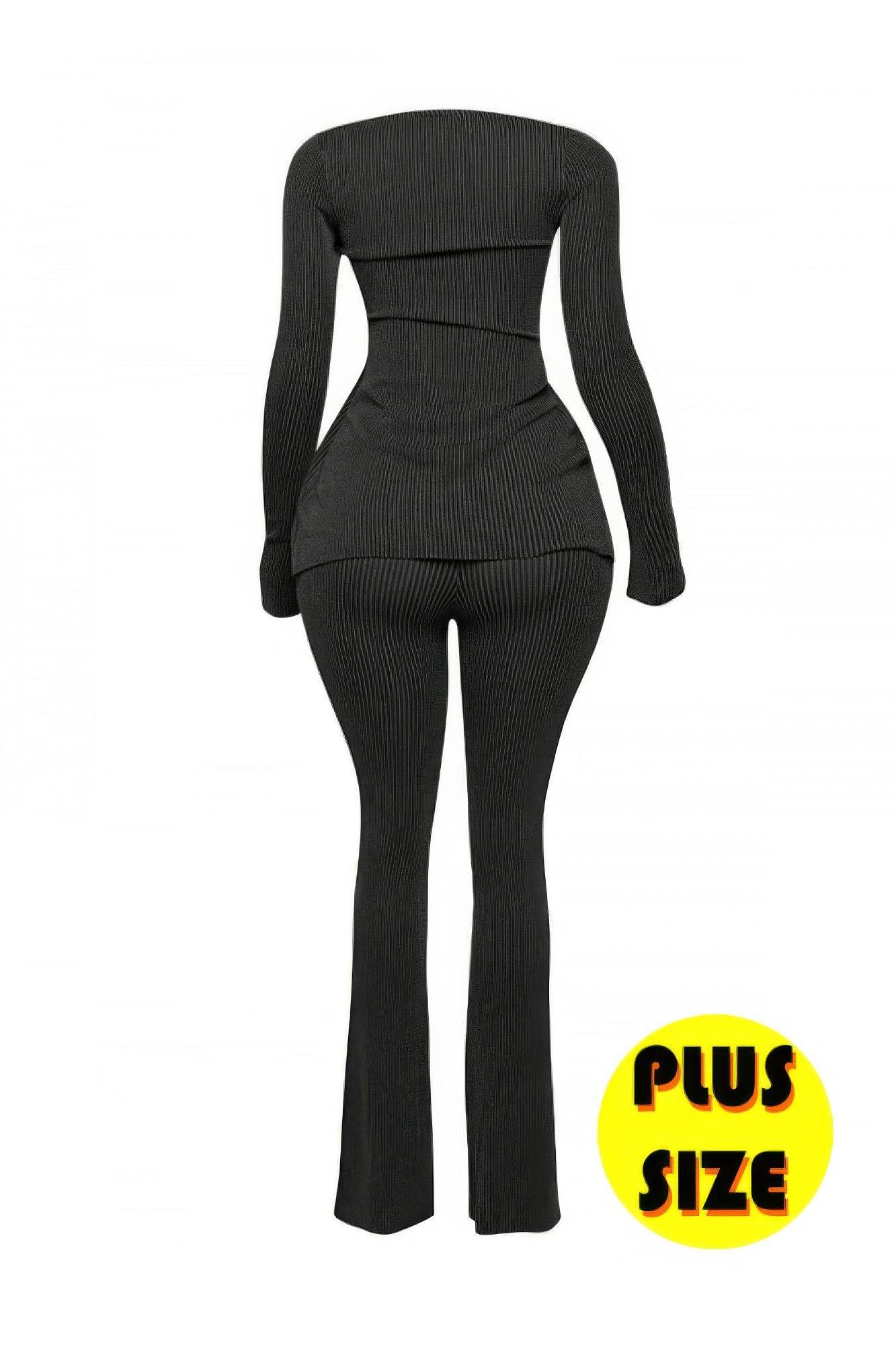 Plus Size Ribbed Pant Set With Slit Detail - Ultim8 Designs 4 U