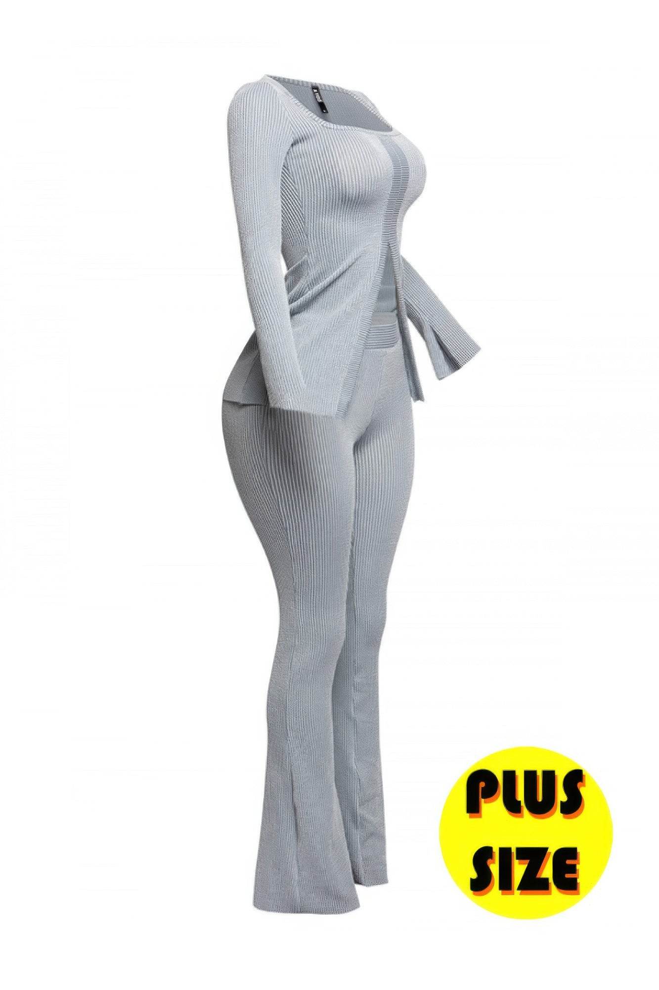Plus Size Ribbed Pant Set With Slit Detail - Ultim8 Designs 4 U
