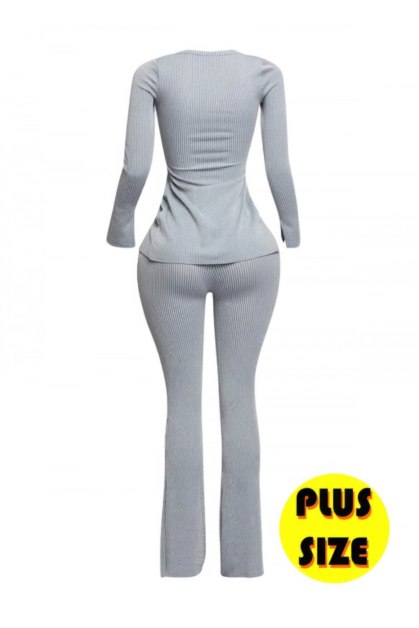 Plus Size Ribbed Pant Set With Slit Detail - Ultim8 Designs 4 U