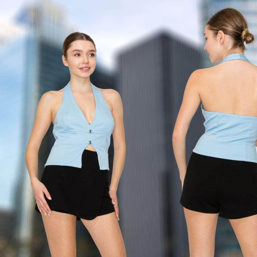 Halter Neck Buckled Open-back Top - Ultim8 Designs 4 U