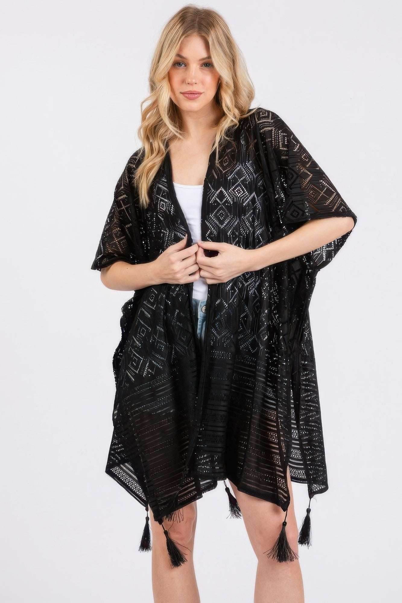 Geometric Pattern Tassel Cover Up - Ultim8 Designs 4 U