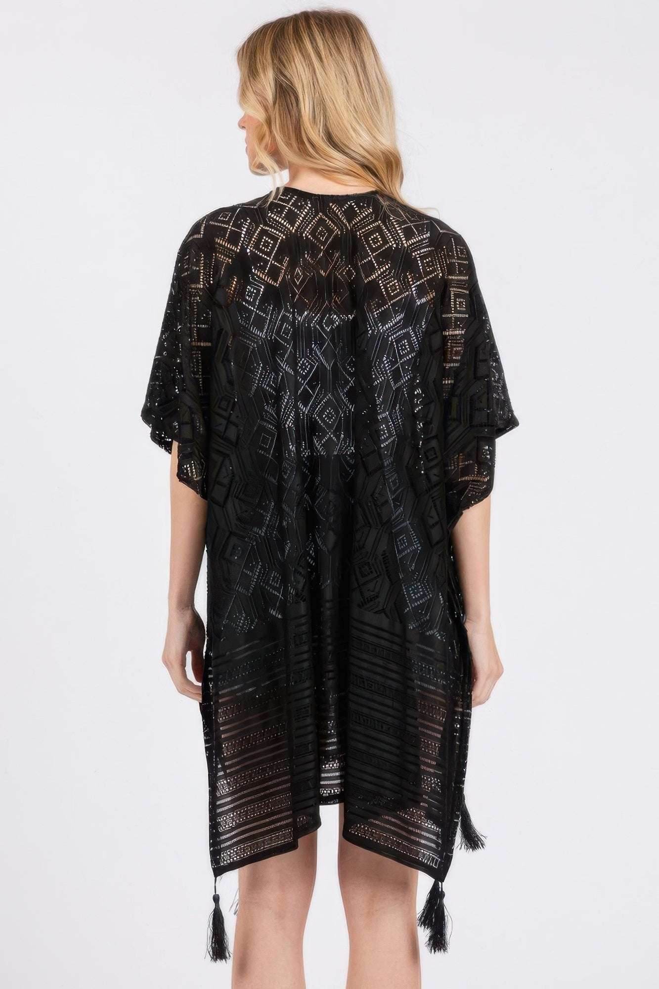 Geometric Pattern Tassel Cover Up - Ultim8 Designs 4 U