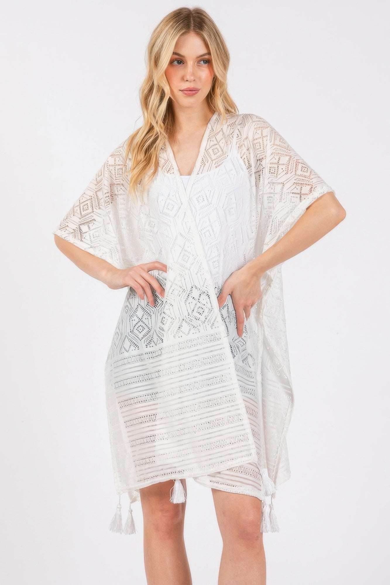 Geometric Pattern Tassel Cover Up - Ultim8 Designs 4 U