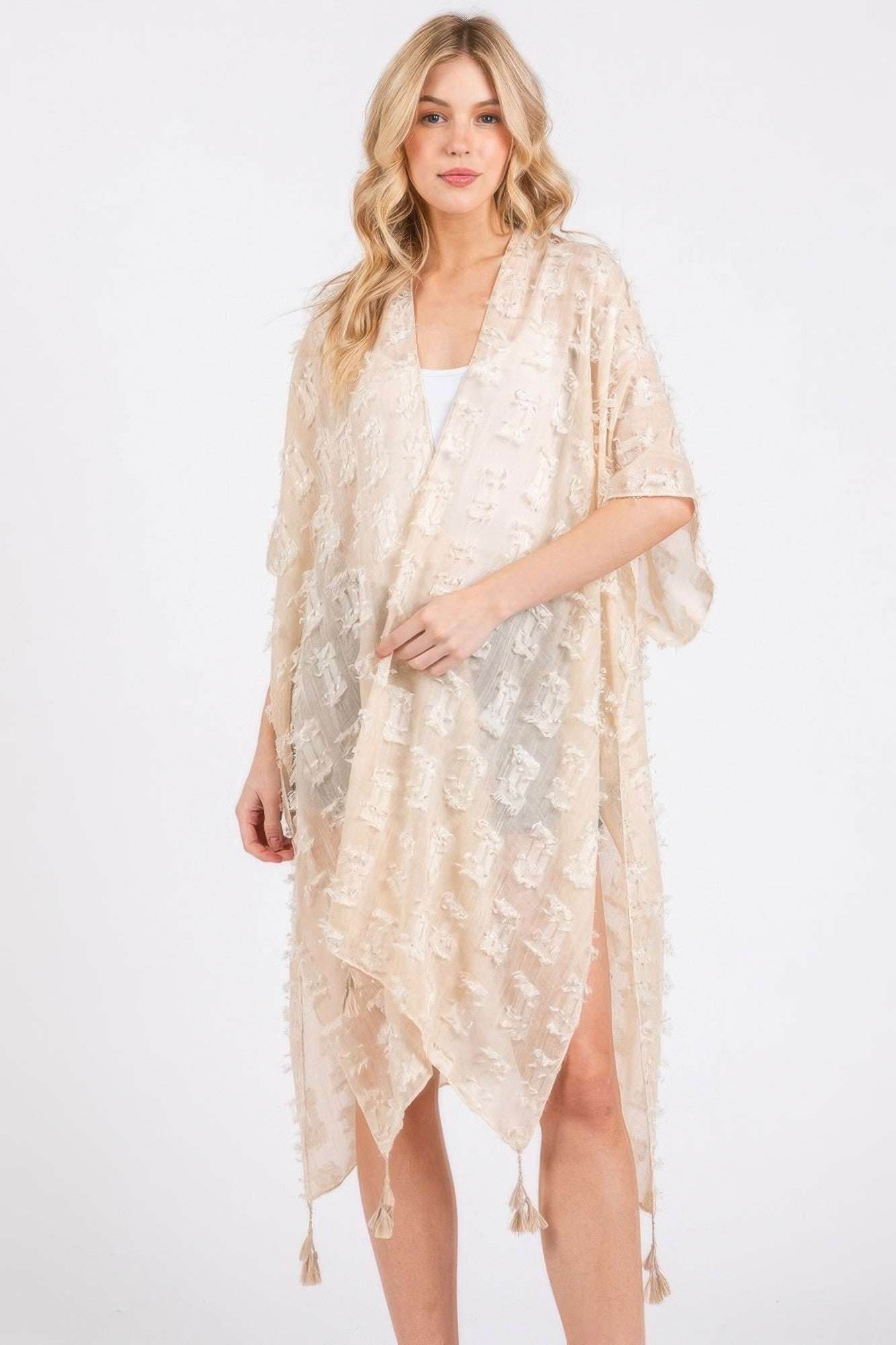 Distressed Pattern Tassel Kimono - Ultim8 Designs 4 U
