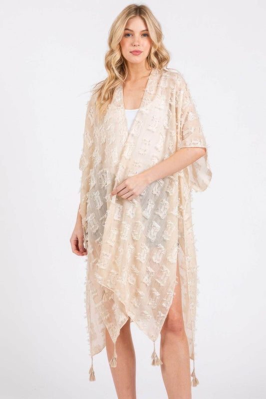 Distressed Pattern Tassel Kimono - Ultim8 Designs 4 U