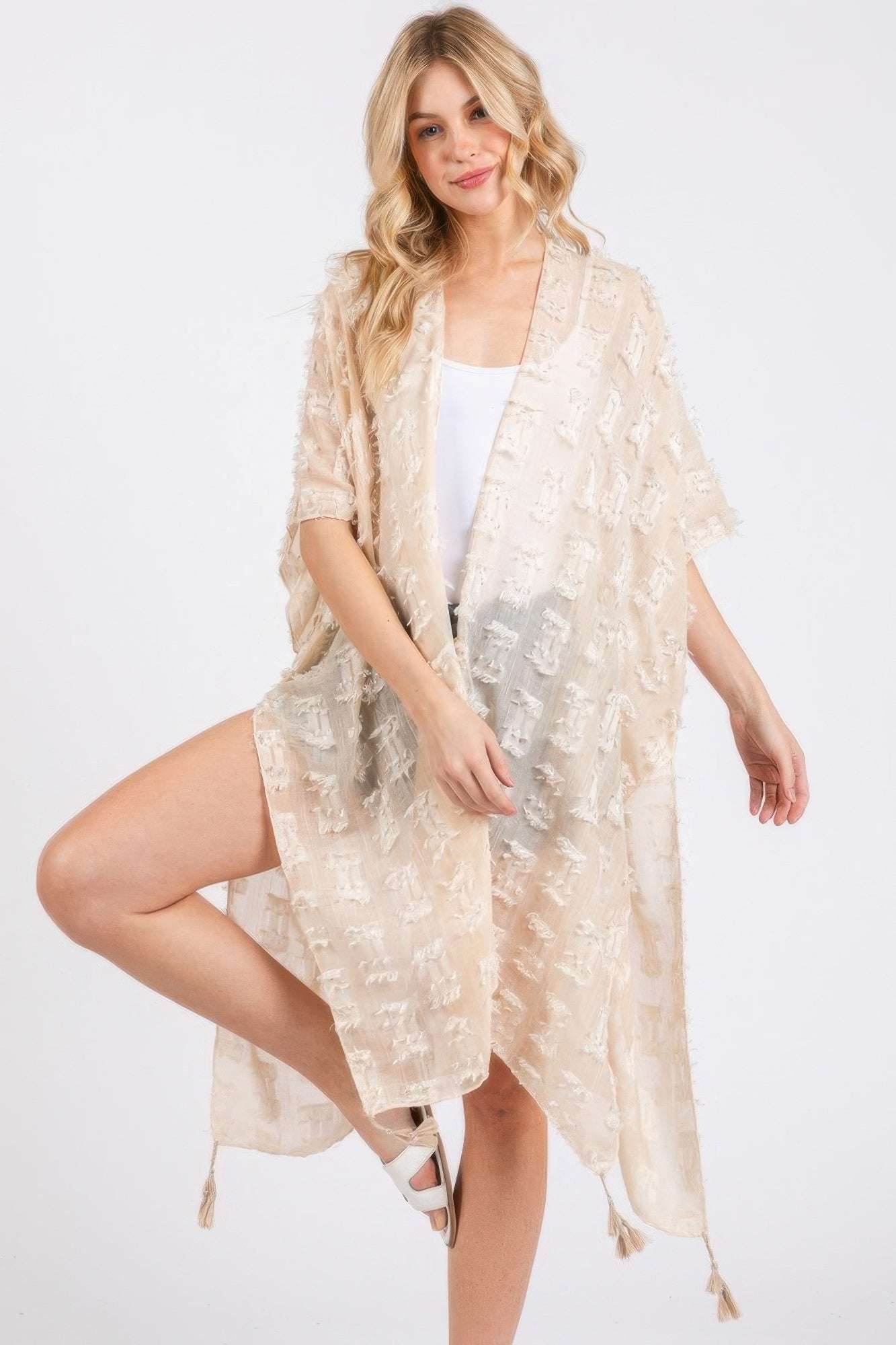 Distressed Pattern Tassel Kimono - Ultim8 Designs 4 U