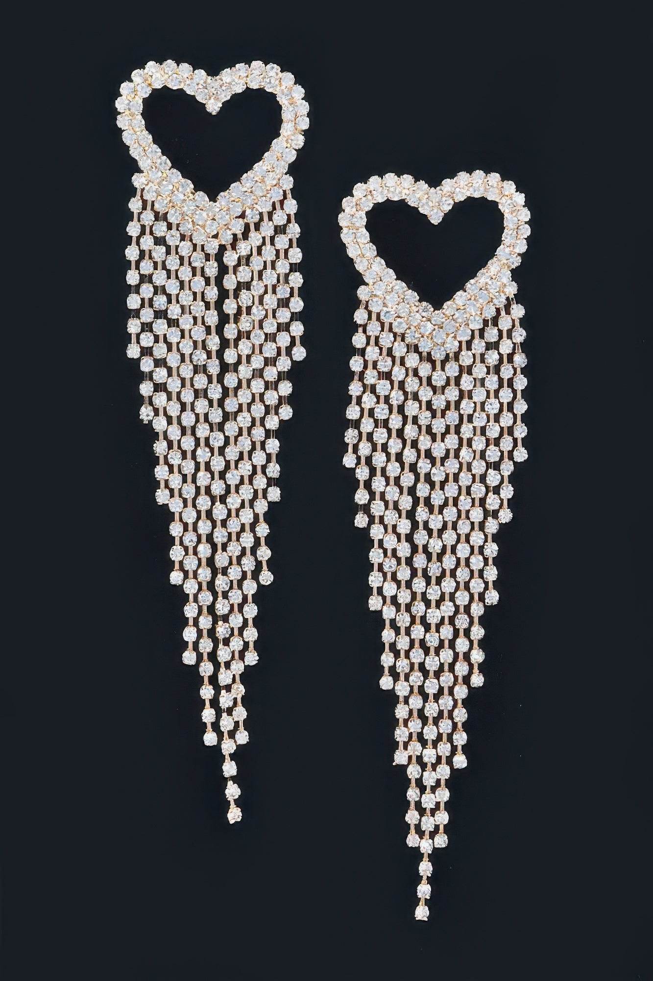 Rhinestone Heart Fringe Earring - Ultim8 Designs 4 U
