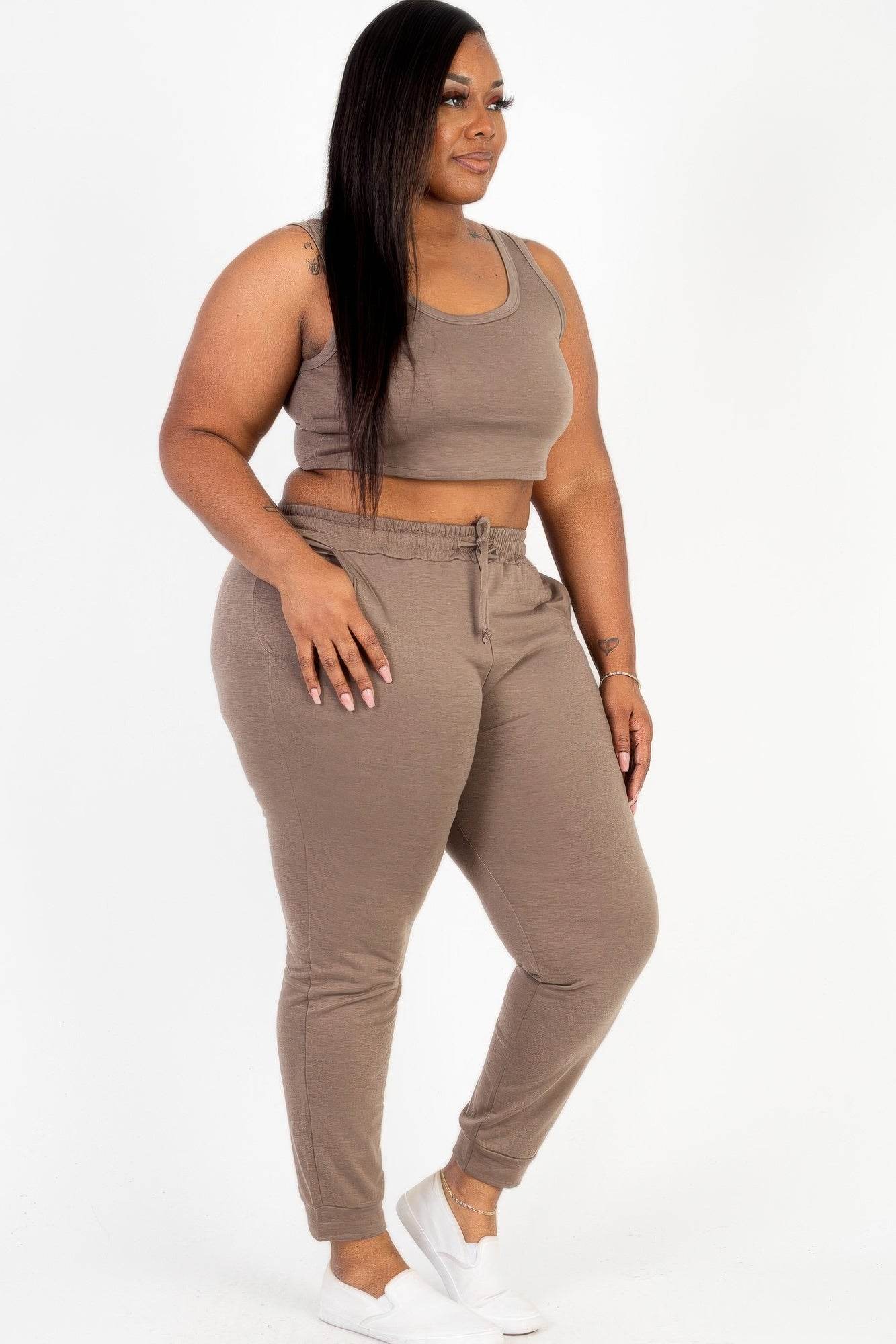 Plus Size French Terry Cropped Tank Top & Joggers Set - Ultim8 Designs 4 U