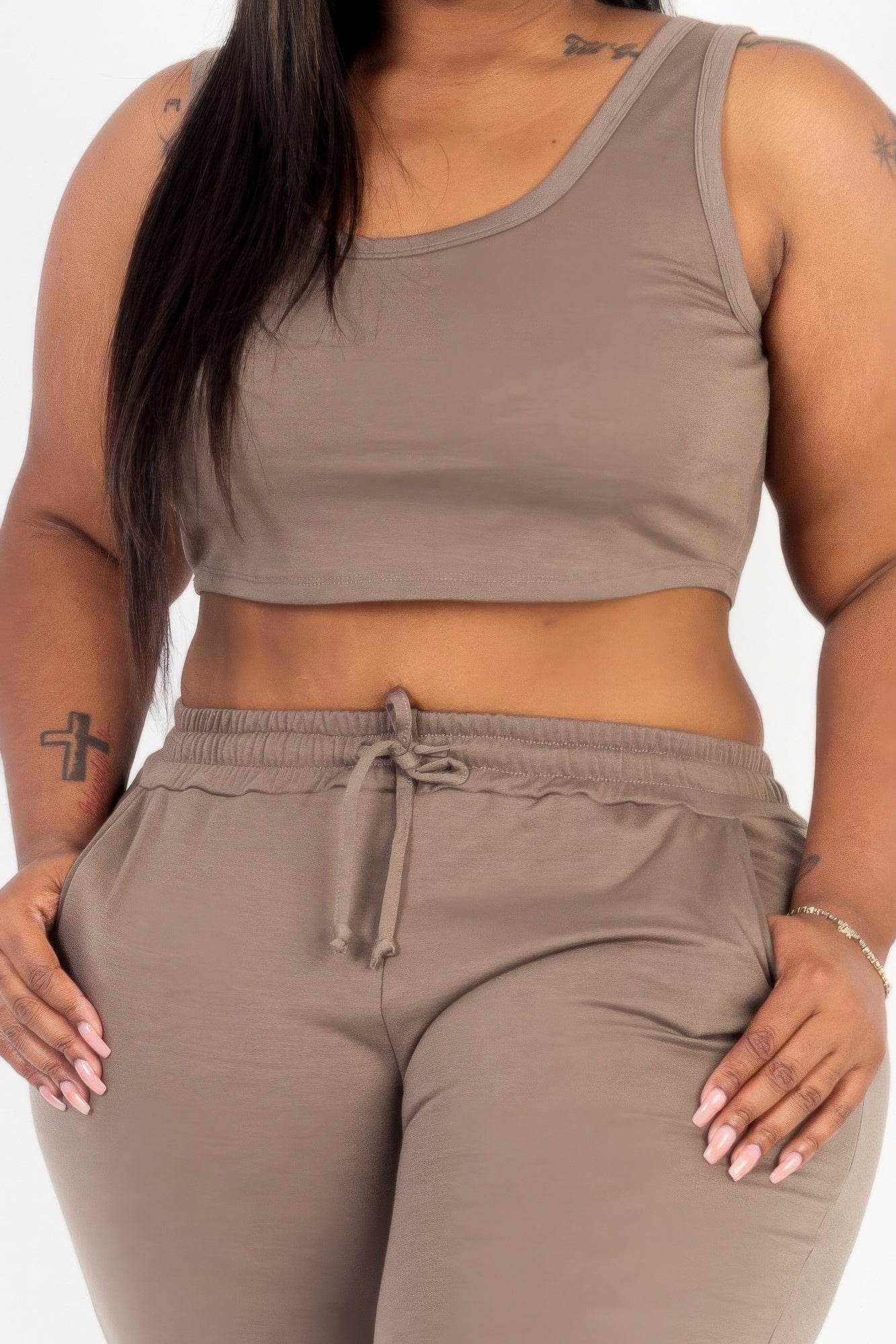 Plus Size French Terry Cropped Tank Top & Joggers Set - Ultim8 Designs 4 U