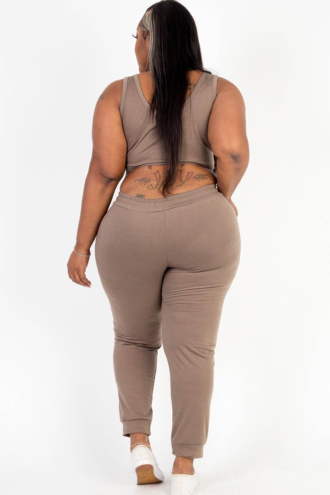 Plus Size French Terry Cropped Tank Top & Joggers Set - Ultim8 Designs 4 U