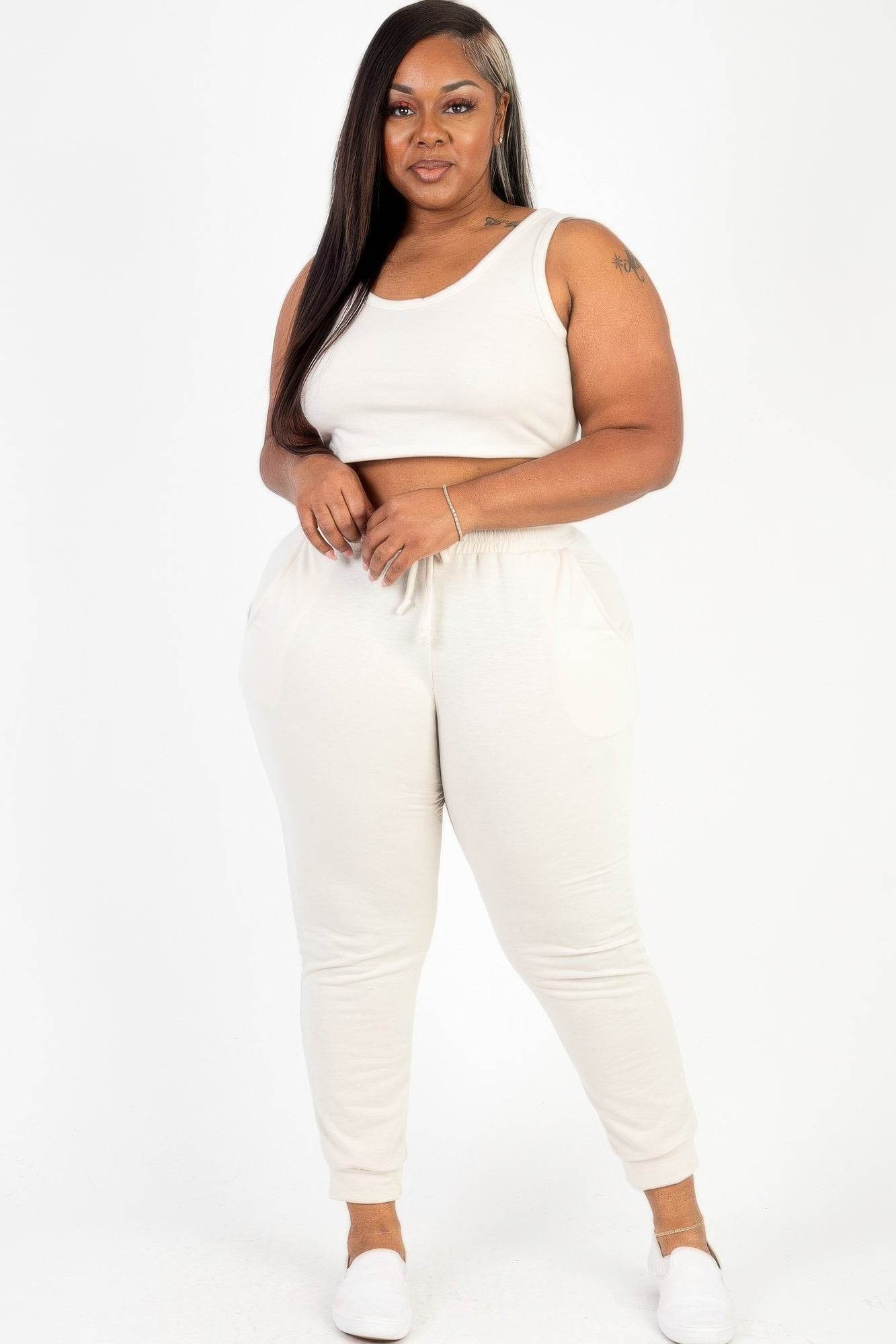 Plus Size French Terry Cropped Tank Top & Joggers Set - Ultim8 Designs 4 U