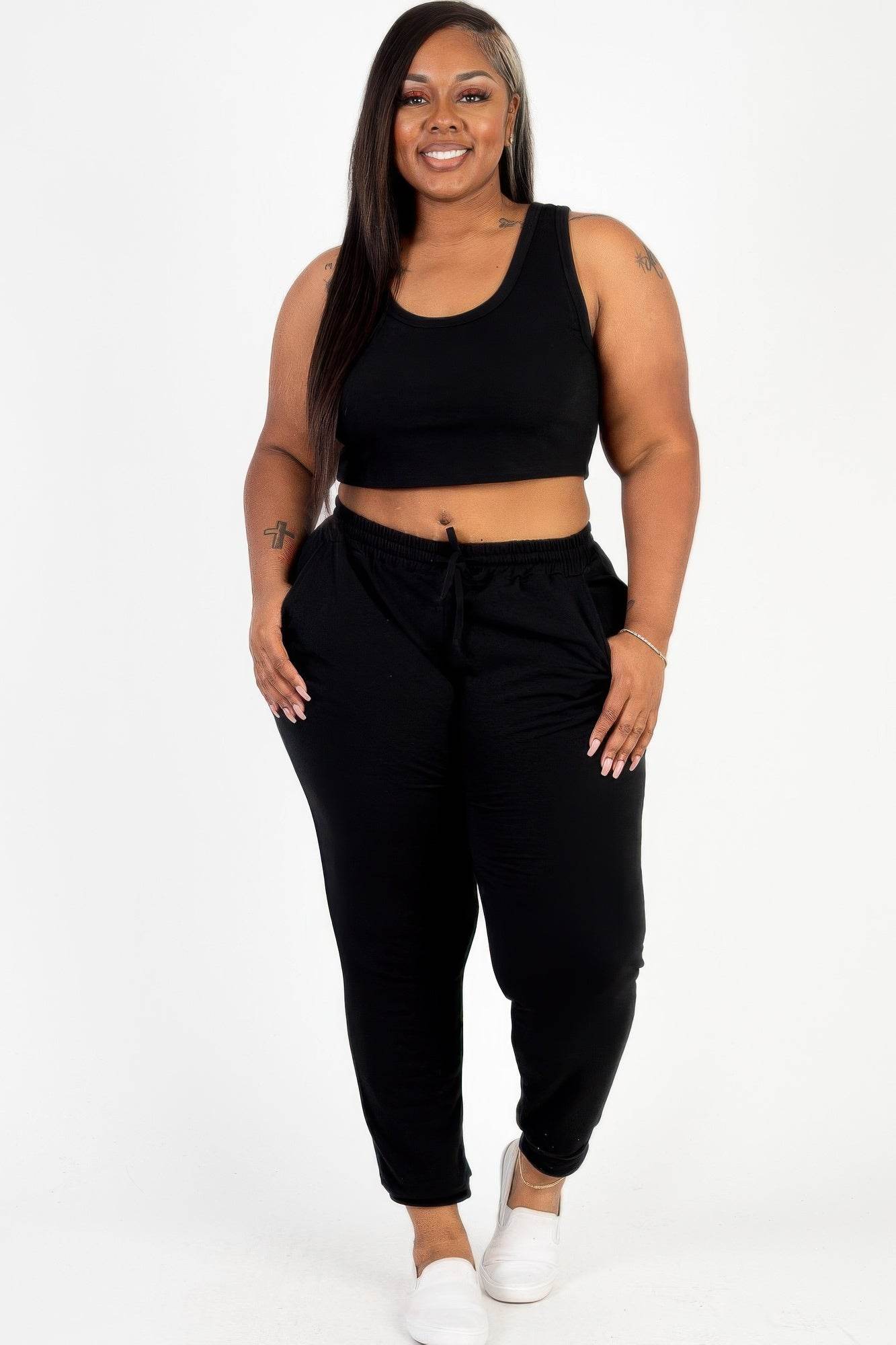 Plus Size French Terry Cropped Tank Top & Joggers Set - Ultim8 Designs 4 U