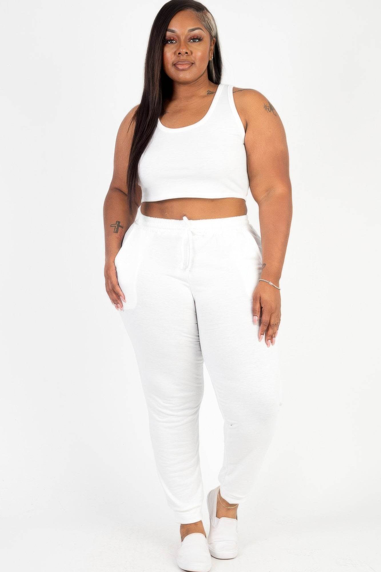 Plus Size French Terry Cropped Tank Top & Joggers Set - Ultim8 Designs 4 U