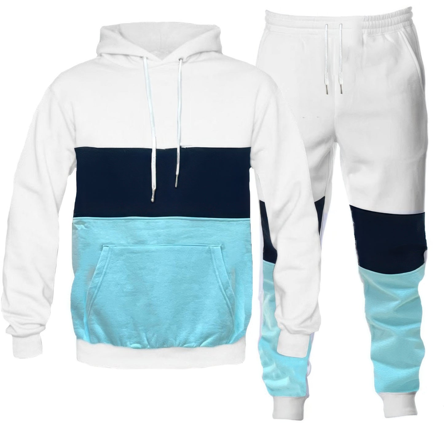 Color Block Sweat Set White Aqua