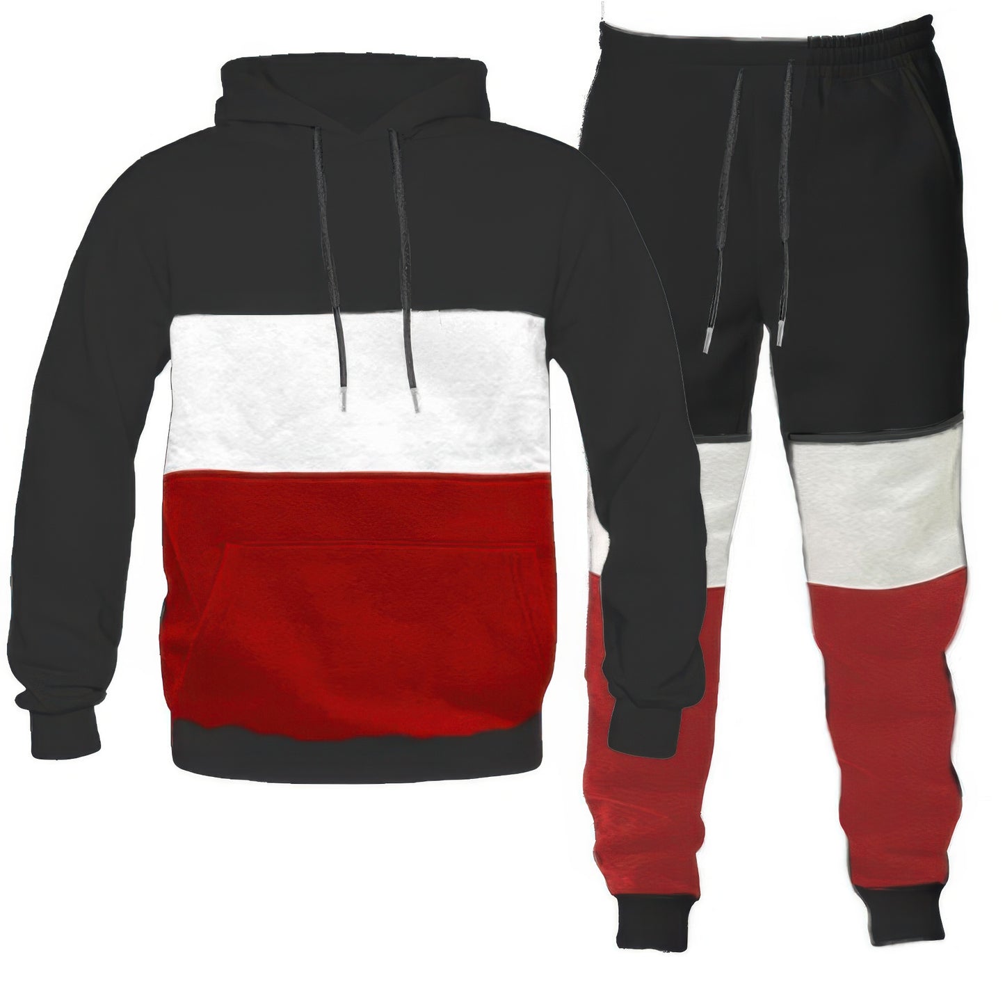Color Block Sweat Set Black Red