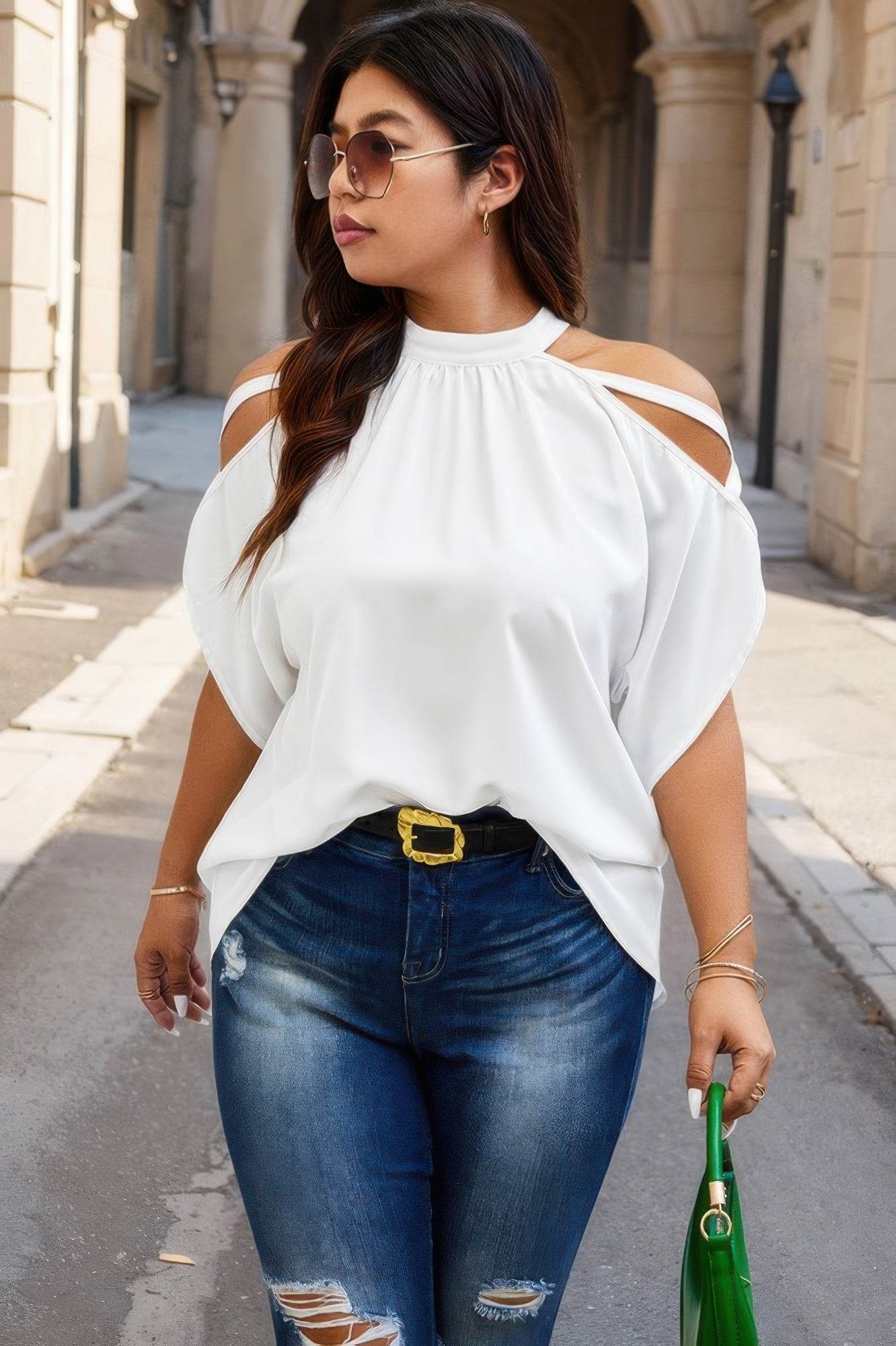 Open Shoulder Bat Sleeved - Loose Halter Top - Ultim8 Designs 4 U