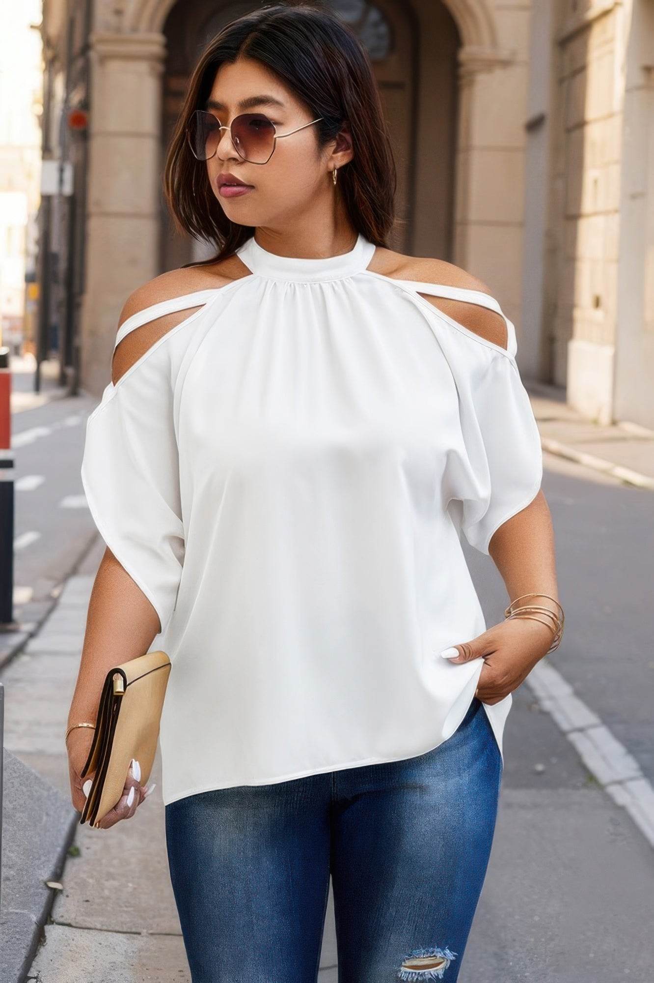 Open Shoulder Bat Sleeved - Loose Halter Top - Ultim8 Designs 4 U